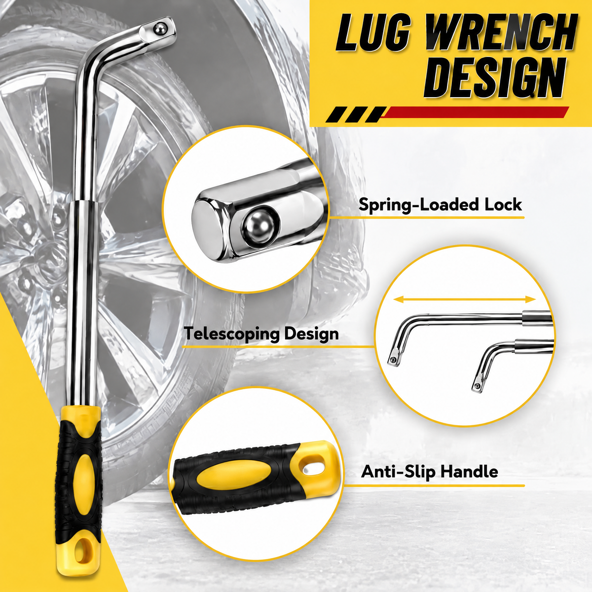 Lafati Telescoping Lug Wrench Wheel Lug Wrench Kit, Extendable Tire Jack Wrench Tool with 1/2" Drive Cr-V Sockets (17/19mm, 21/23mm) & Storage Bag