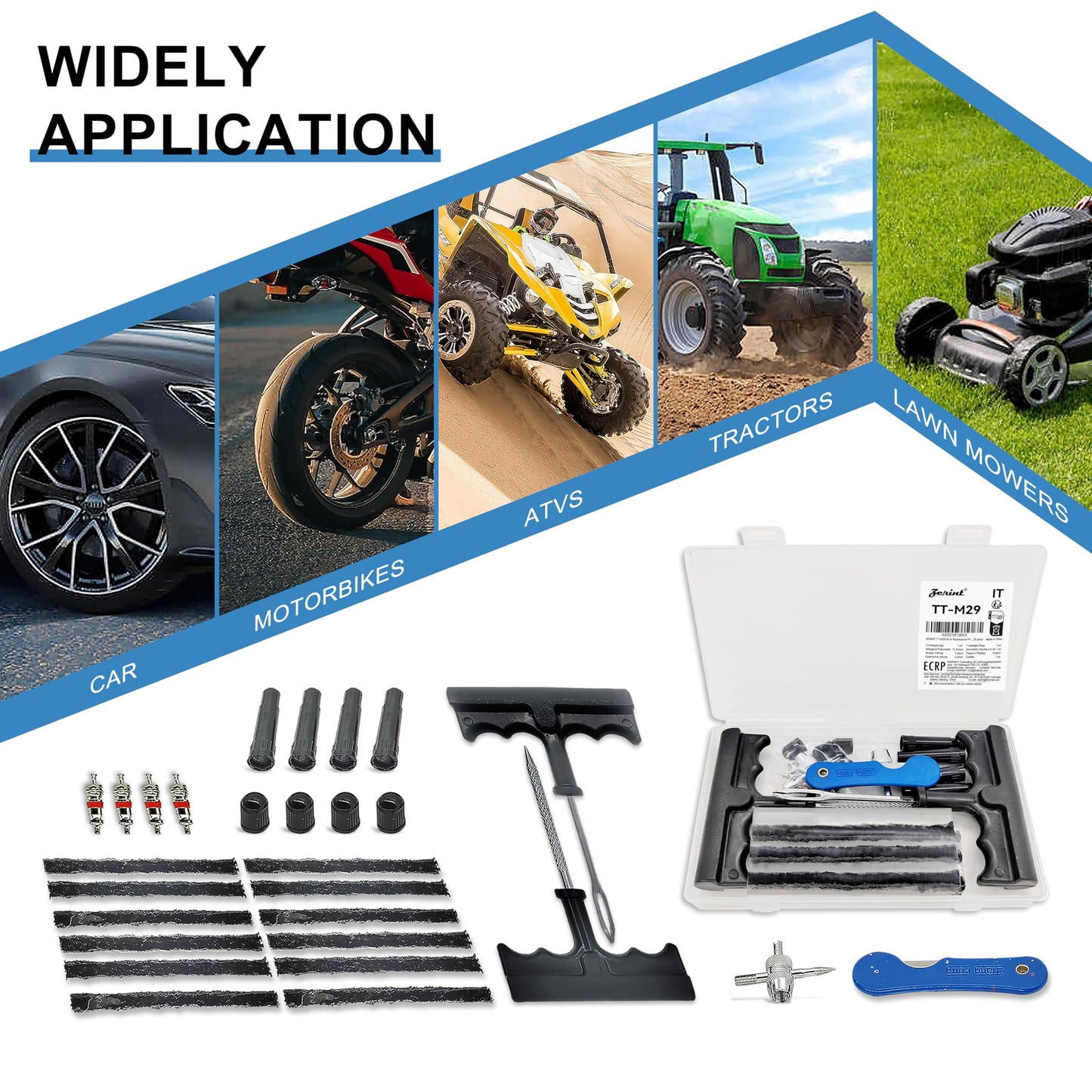 46 Pcs Professional  Tire Repair Kit,Heavy-Duty Universal Plug & Patch Kit for Tubeless Tires, with T-Handle Tool for Car, Truck, Motorcycle, RV and More