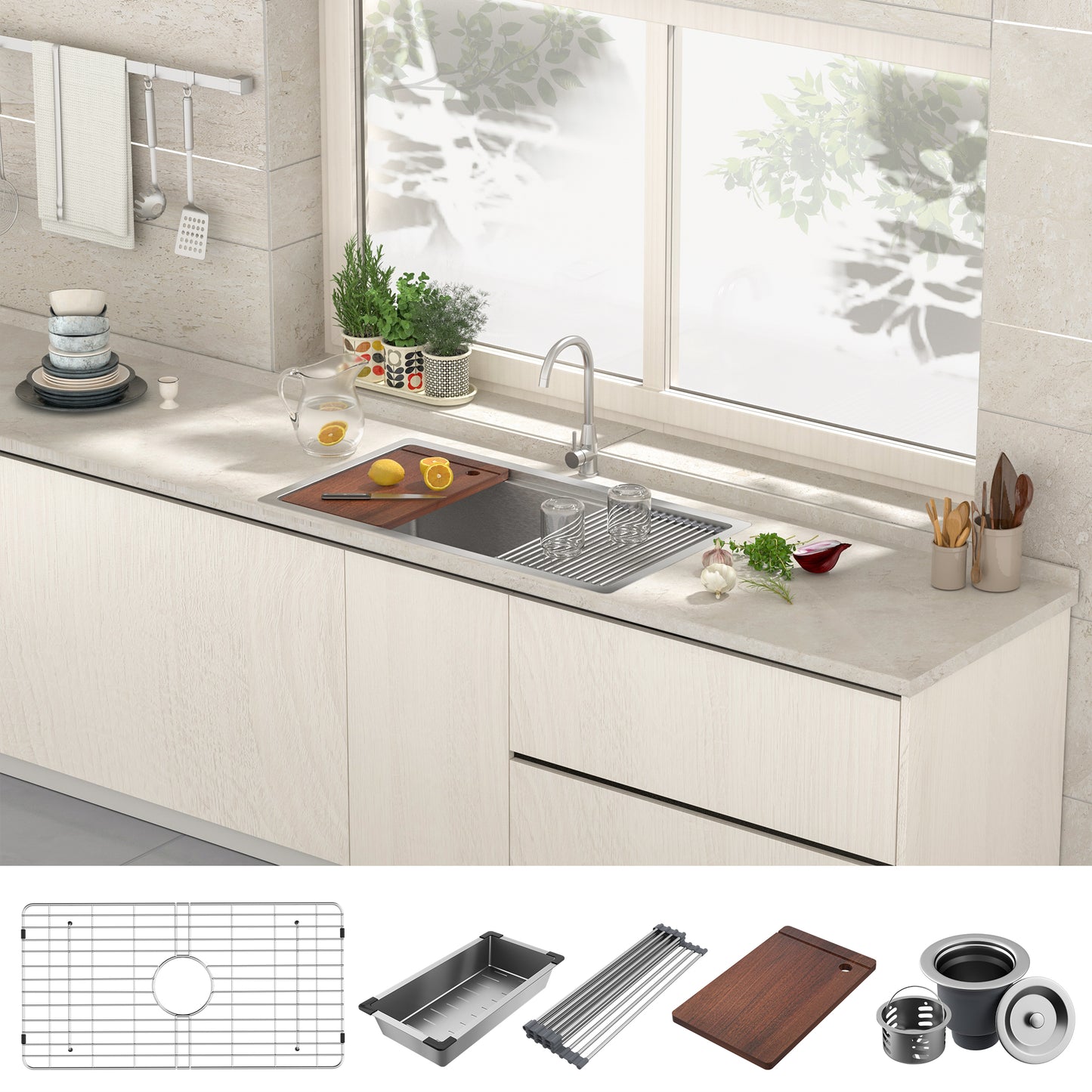 Lafati 32-Inch Undermount Single Bowl Kitchen Sink - 304 SUS Stainless Steel - 16-Gauge - Farmhouse Sink with Accessories