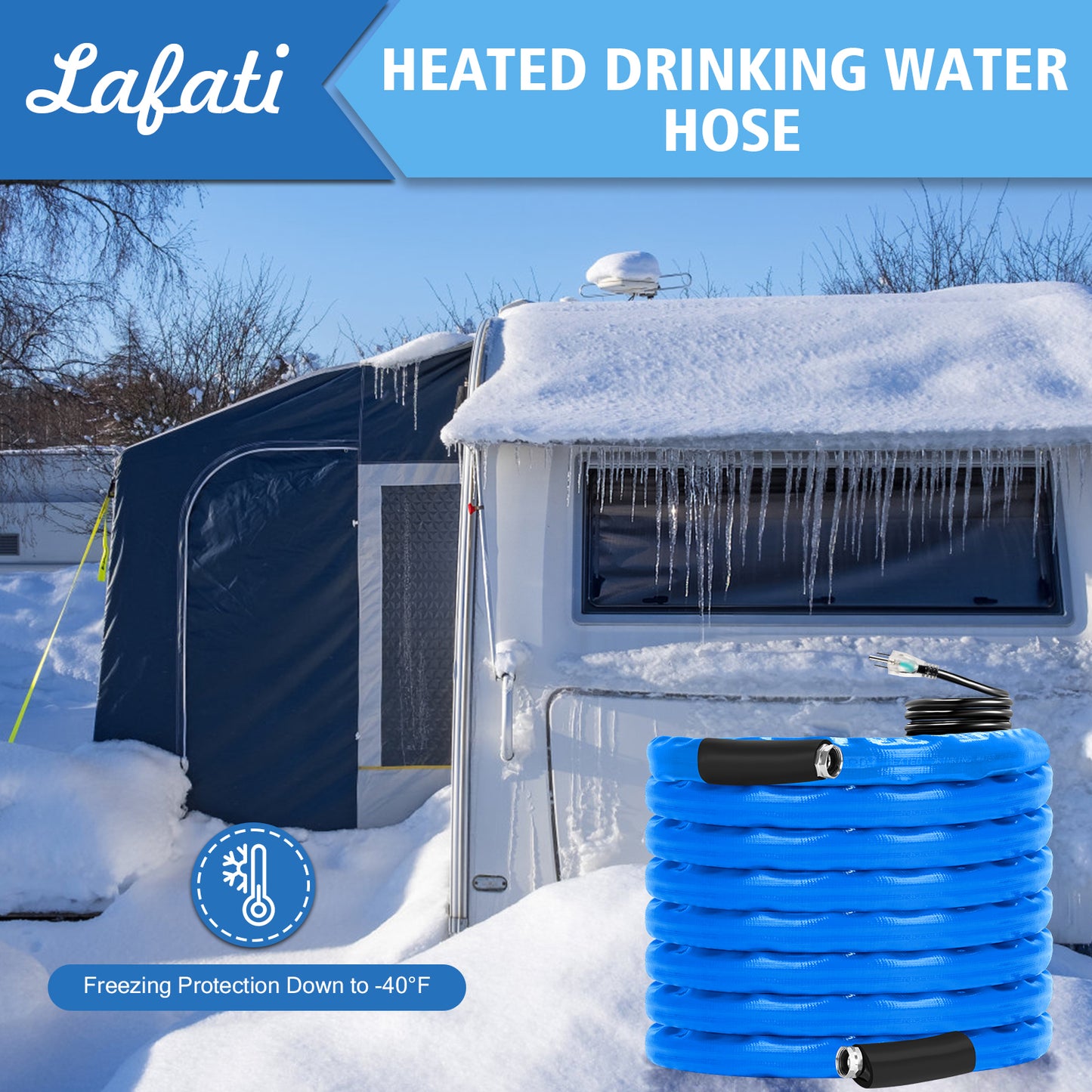 50FT Heated Water Hose for RV,-40℉Antifreeze Heated Drinking Garden Water Hose?Electrically Heated Garden Hoses, Rv Accessories, Rv Water Hose (50FT)