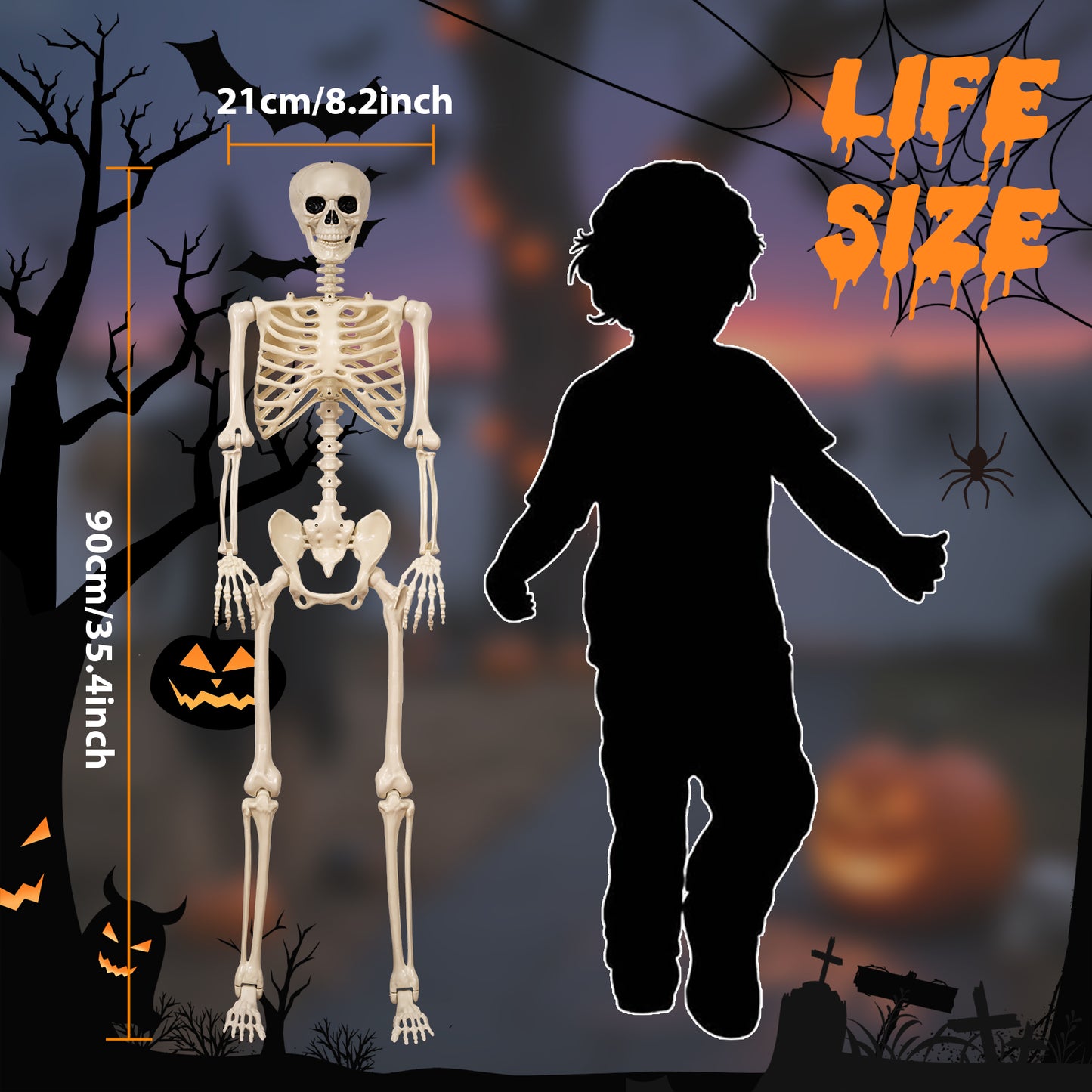 (2pack)3.3 ft Halloween skeleton decoration, with movable joints, flexible skeleton for poses, scary skeleton suitable for indoor and outdoor Halloween decorations, haunted houses, courtyards