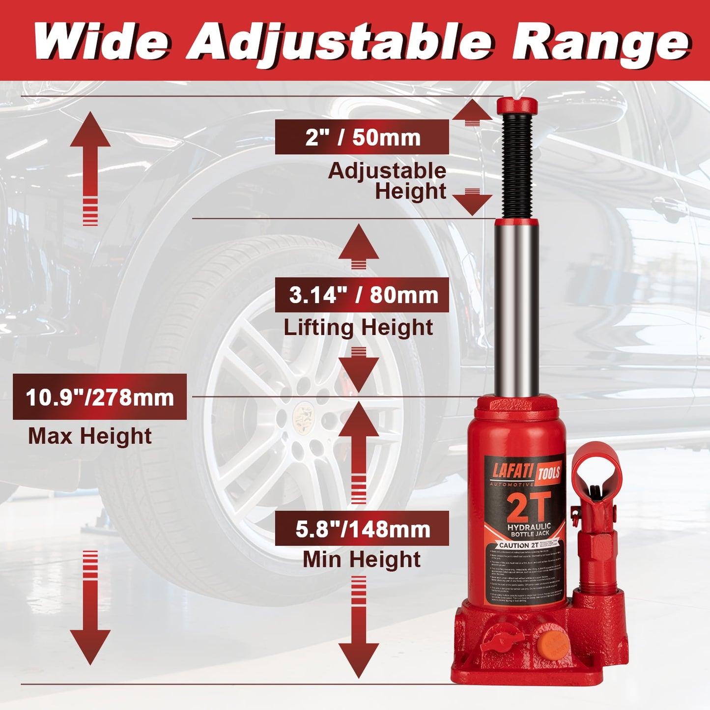 Lafati 2 Ton Hydraulic Bottle Jack,Heavy Duty Welded Car Jack, Manual , 5.8"-10.9" High Capacity for Automotive Car Repair Shop Use