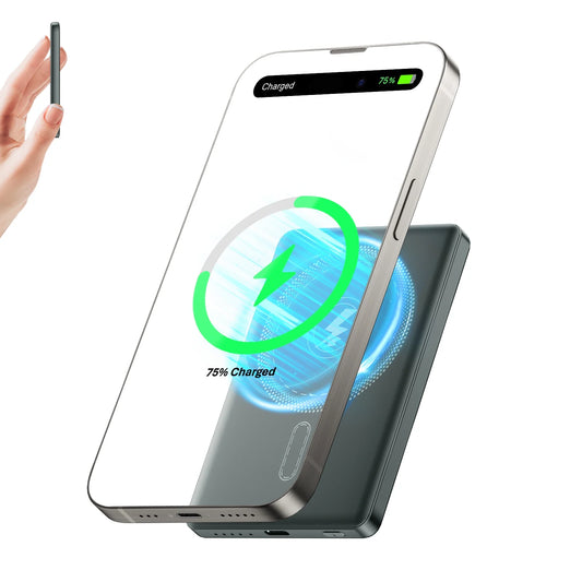 5000mAh Magnetic Portable Charger, Ultra-Thin 3 in 1 Magnetic Wireless Charger for iPhone 12-16/Pro/Pro Max, iWatch 10/SE/9-2, AirPods 2/3—Grey