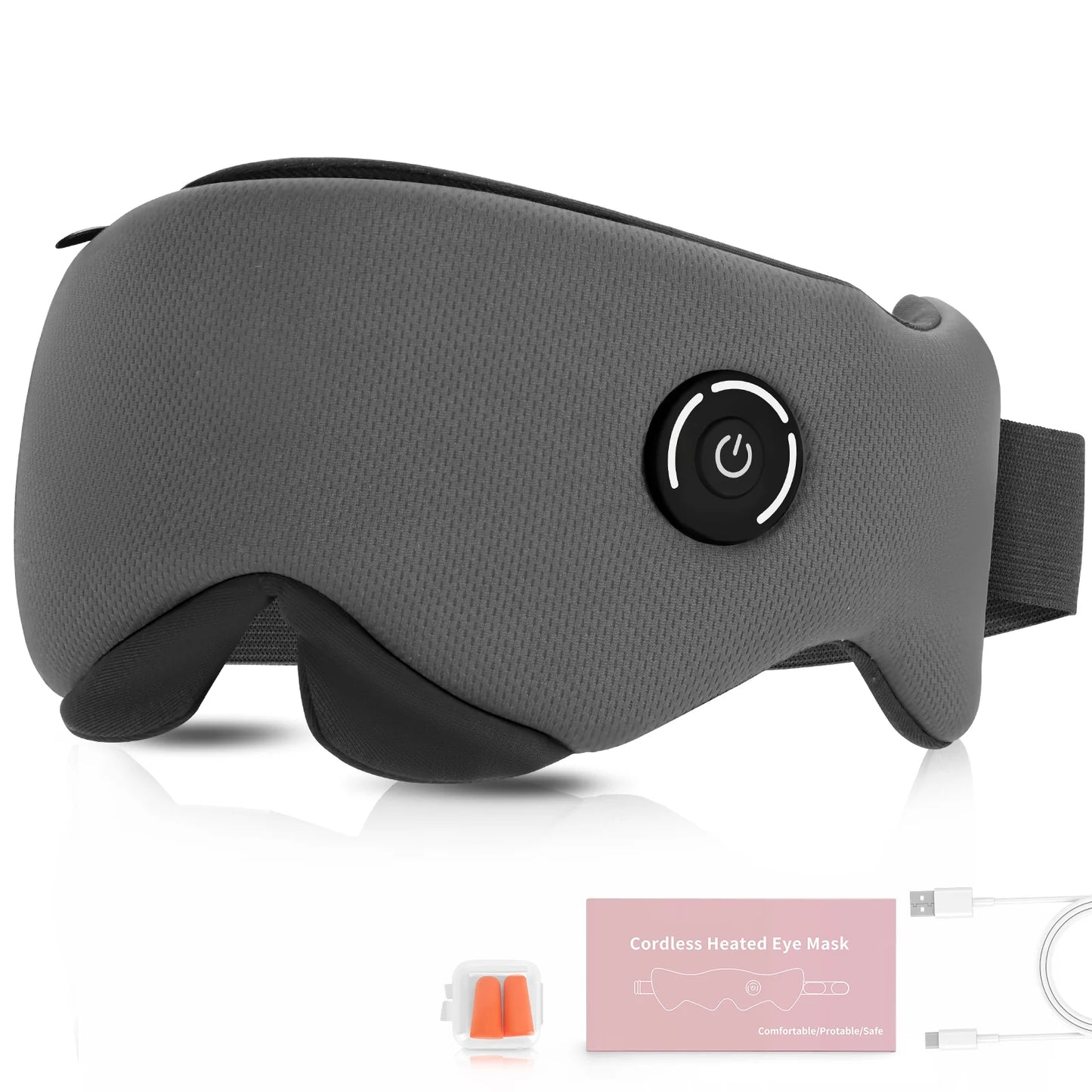 Heated Eye Mask - Silk Cordless Eye Mask for Dry Eyes, USB Electric Eye Heating, Washable Eye Mask and with Replaceable Shell, FSA HSA Eligible, Eye Relief, Improved Sleep(Grey)