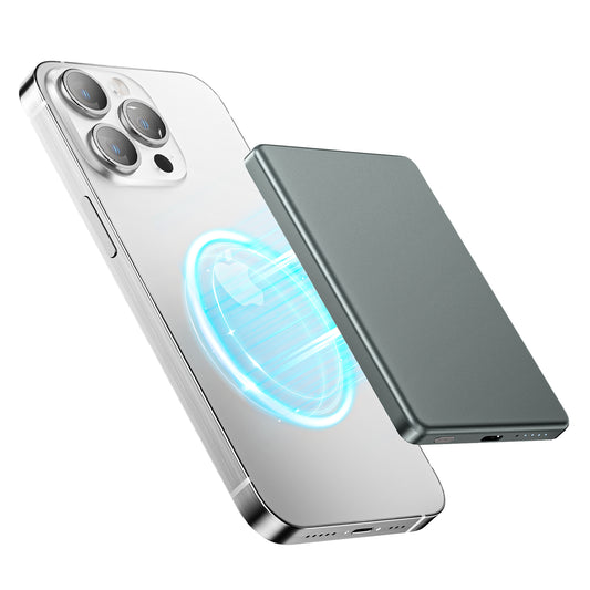 Magnetic Portable Charger, Ultra Slim 5,000mAh Wireless Portable Charger with USB-C Cable, Fast Charging WirelessMagsafe-Compatible Charger for iPhone 16/15/14/13/12—Grey