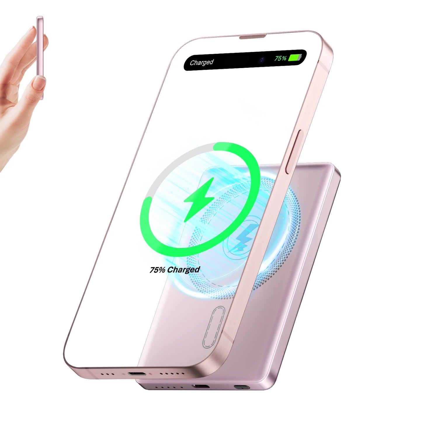 5000mAh Magnetic Portable Charger, Ultra-Thin 3 in 1 Magnetic Wireless Charger for iPhone 12-16/Pro/Pro Max, iWatch 10/SE/9-2, AirPods 2-3—Pink