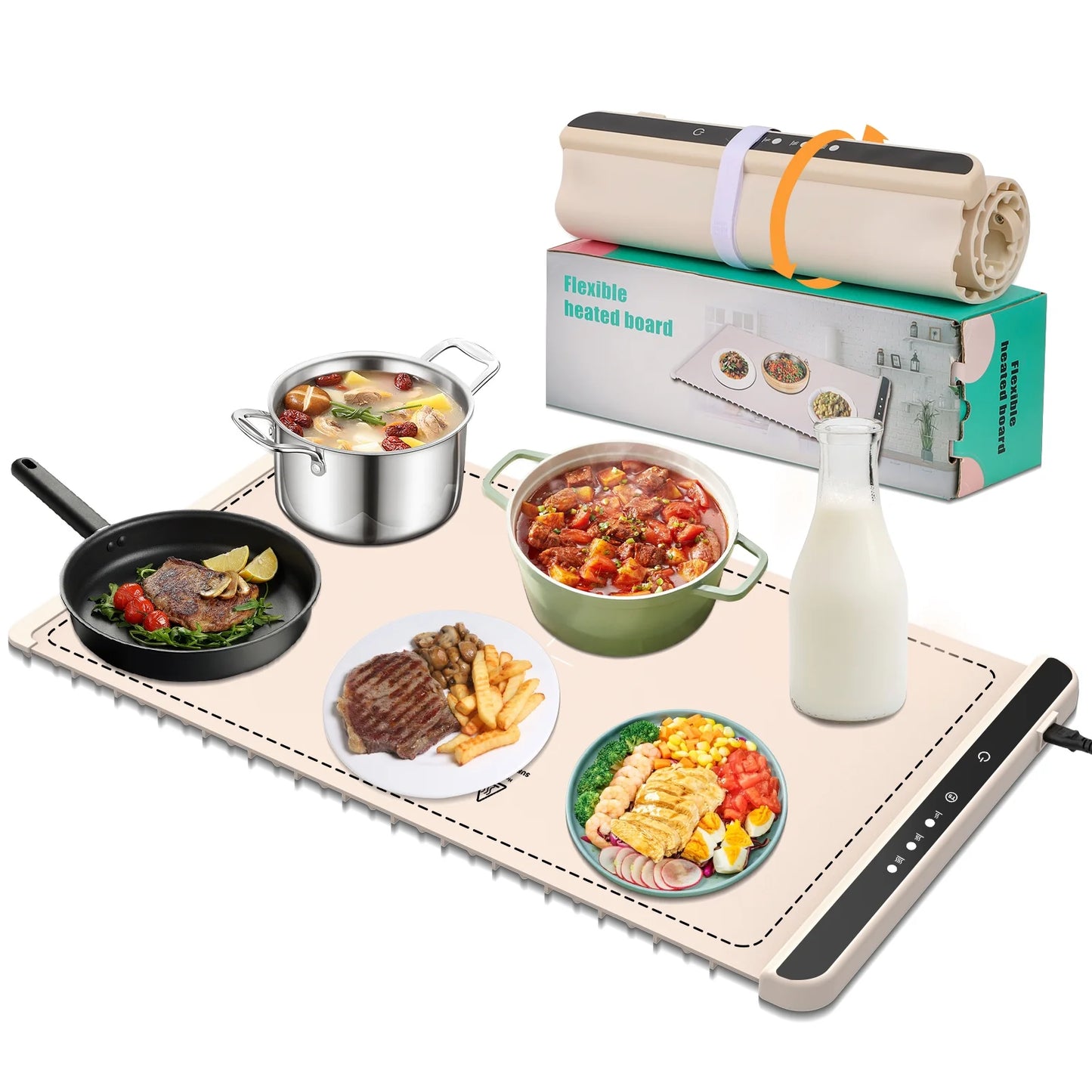 Electric Warming Tray, Silicone Heating Mat for Food, Foldable Food Warmer, Full Surface Heating Plate, 3 Temperature and Timing Levels for Gatherings Parties Holidays Buffet Everyday Use
