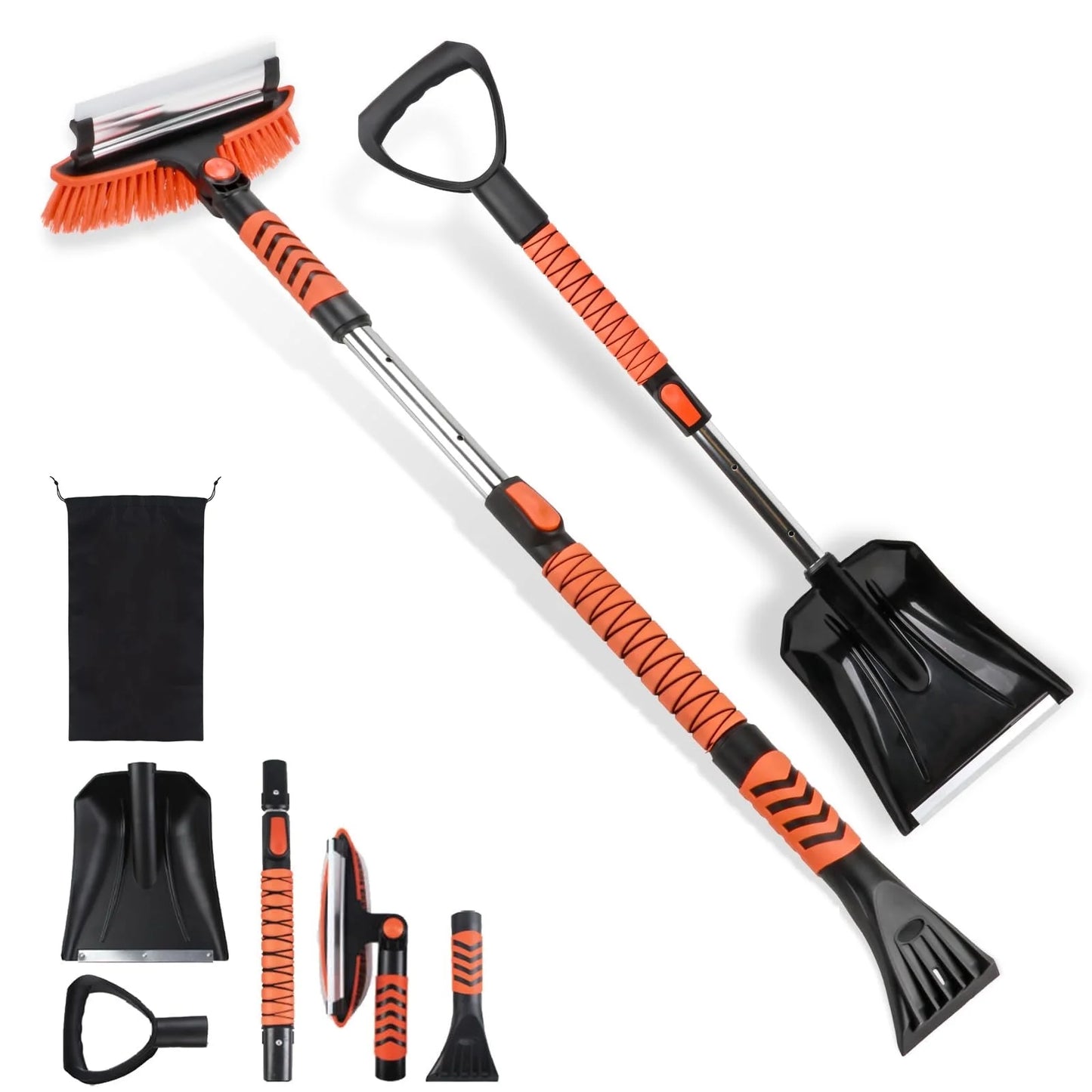 42'' Ice Scraper and Extendable Snow Brush Emergency Snow Shovel Snow Broom with Foam Grip 180° Pivoting Brush Head Snow Scraper for Cars, Trucks, SUVs, Vehicle