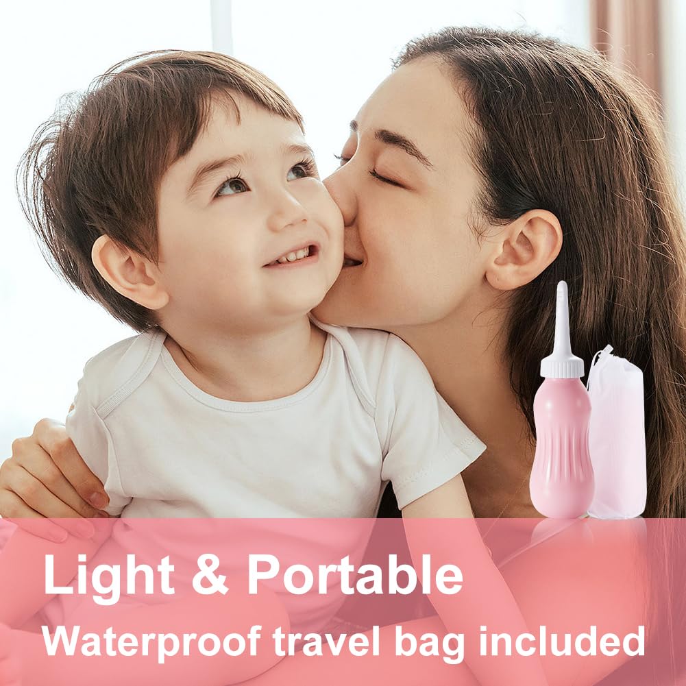 Lafati Outdoor Portable Bidet Sprayer, 17OZ (500ML) Large Capacity Handheld Personal Travel Bidet Kit with Travel Bag for Toilet Self Cleaning Pink