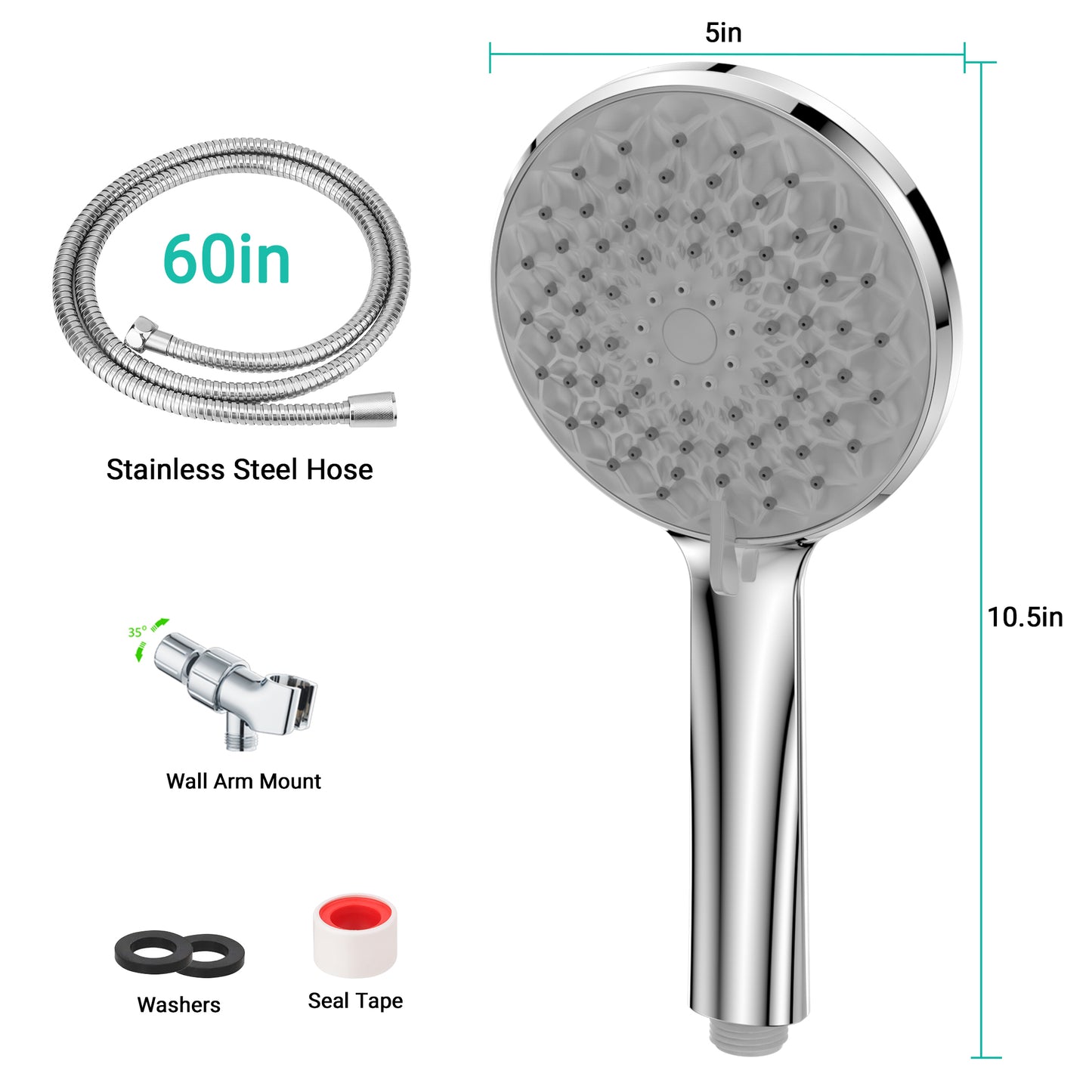 Lafati Handheld Shower Head Set with 6-Mode 60" Hose - Easy Install, Water-Saving Detachable Rain Shower for Ultimate Bathing Experience