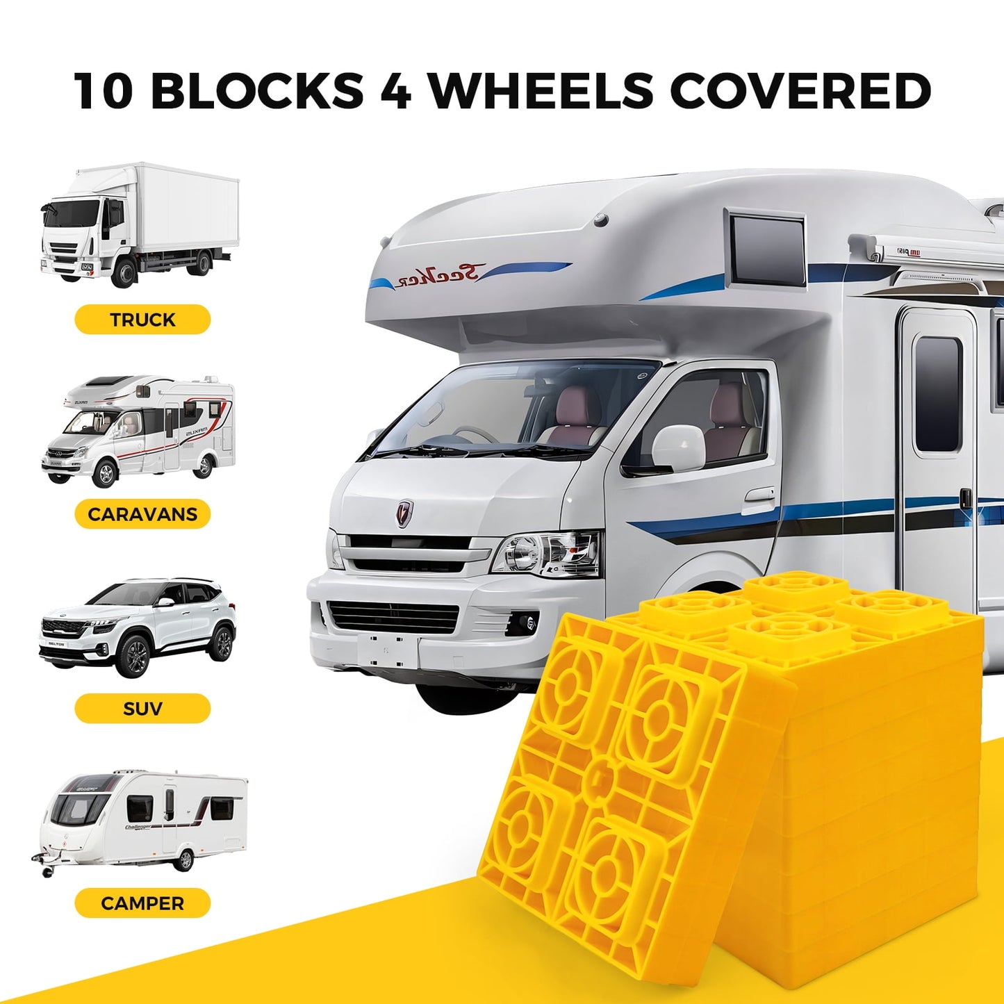 Aiqeek RV/Camper Leveling blocks, 10 Packs Rv Accessories-Interlocking Design for Custom Height-with Carrying Storage Bag and Handles