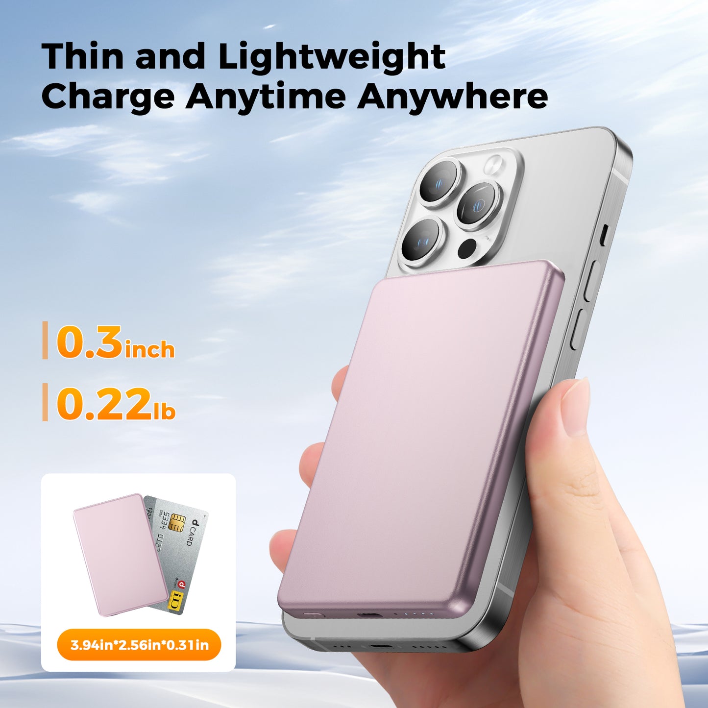 Magnetic Portable Charger, Ultra Slim 5,000mAh Wireless Portable Charger with USB-C Cable, Fast Charging WirelessMagsafe-Compatible Charger for iPhone 16/15/14/13/12—Pink