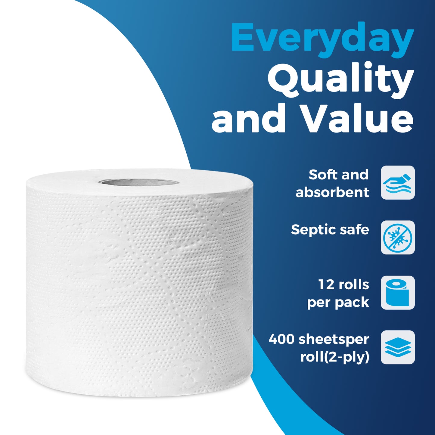 RV Toilet Paper, Septic Tank Safe- 12 Rolls,2-Ply 400 Sheets - Fast Dissolve Bath Tissue for Camping, Marine, RV Holding Tanks, Biodegradable