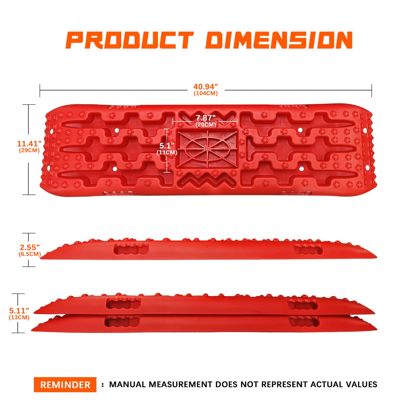 Recovery Traction Boards, Offroad Tracks Board, Traction Tire Ladder, 4WD Traction Mats for Sand, Mud & Snow (Red)