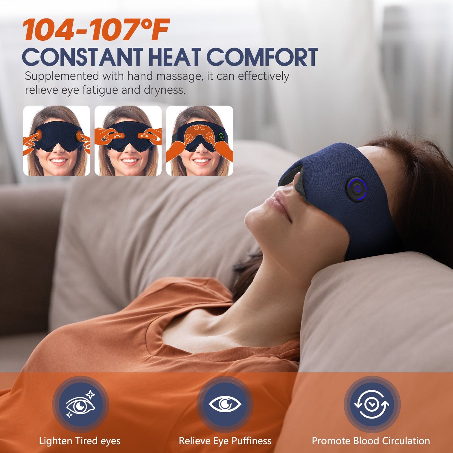 Heated Eye Mask - Silk Cordless Eye Mask for Dry Eyes,USB Electric Eye Heating,Washable Eye Mask and with Replaceable Shell,FSA HSA Eligible, Eye Relief, Improved Sleep(Blue)