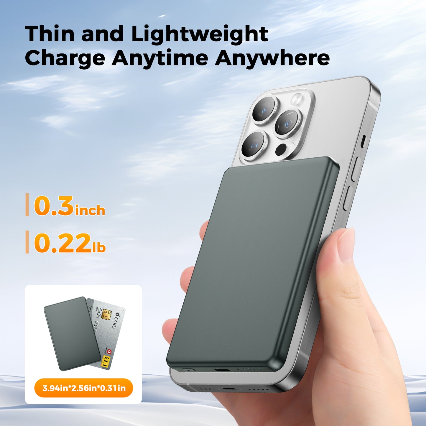 Magnetic Portable Charger, Ultra Slim 5,000mAh Wireless Portable Charger with USB-C Cable, Fast Charging WirelessMagsafe-Compatible Charger for iPhone 16/15/14/13/12—Grey