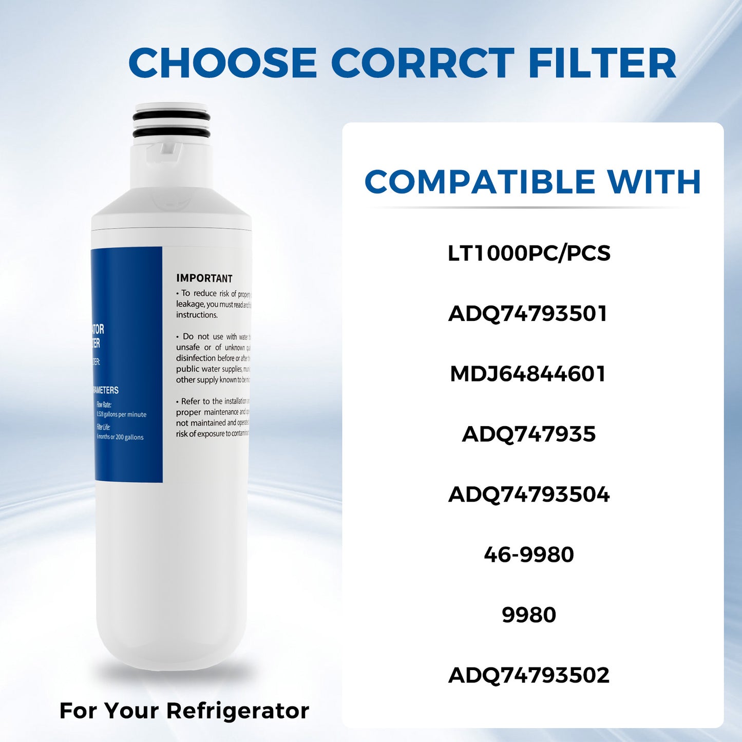 Aiqeek LT1000PC Refrigerator Water Filter 3-Pack NSF 42 Certified,Compatible with LG LT1000PC/PCS, MDJ64844601, ADQ747935/04