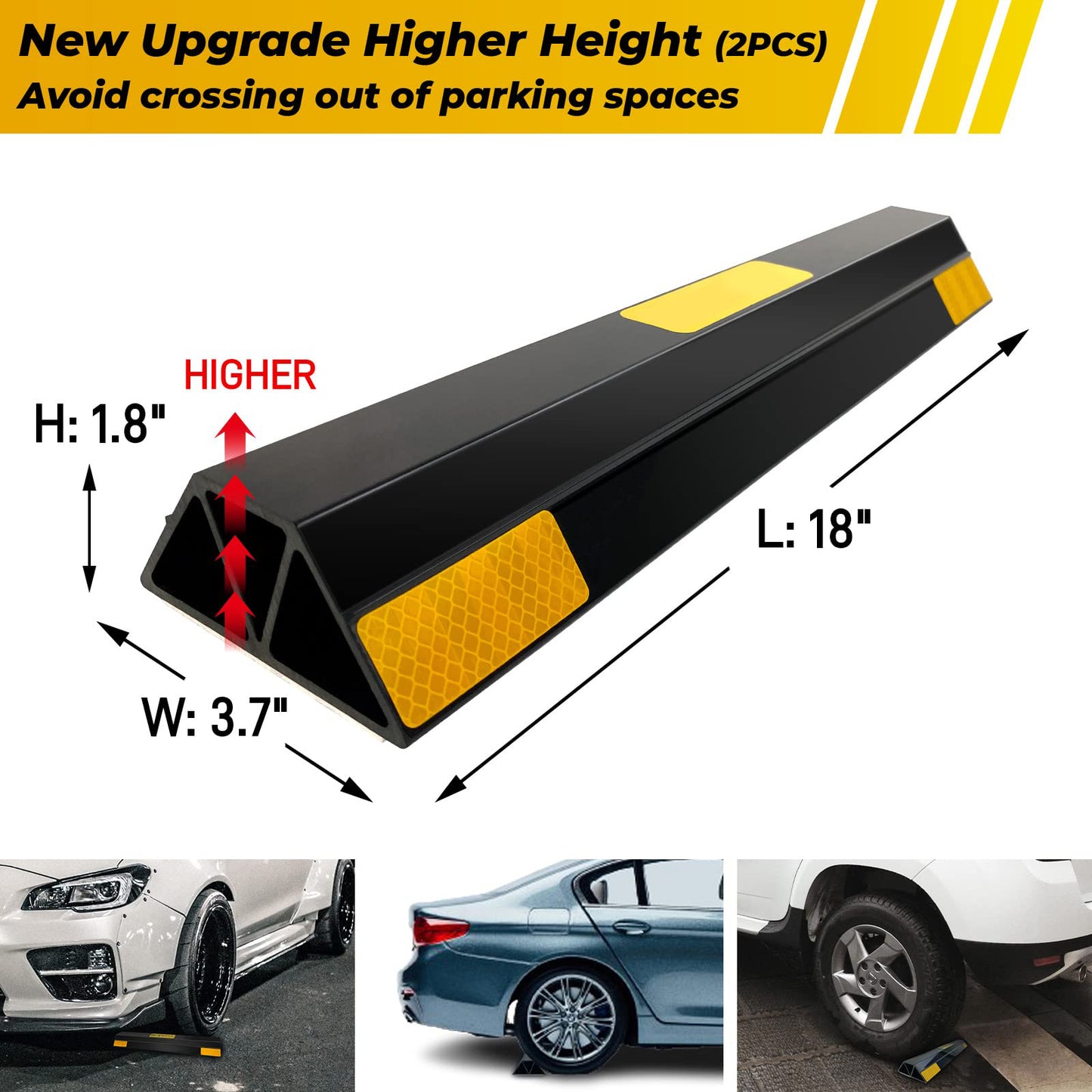 18" 2 Packs Heavy Duty Parking Stopper for Garage, Parking Gadgets Protects Car, Parking Aid Easy to Install 2 PCS, 18" L x 3.7" W x 1.8" H