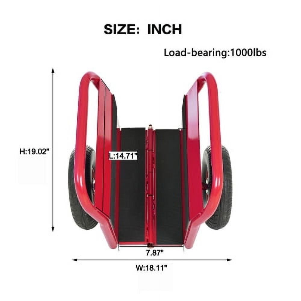 1000LBS Heavy Duty Panel Dolly, Slab Dolly, Two Handles, 9.3" Solid Rubber Tires, All-Terrain Movement for Heavy Drywall Sheet & Door Material,Red