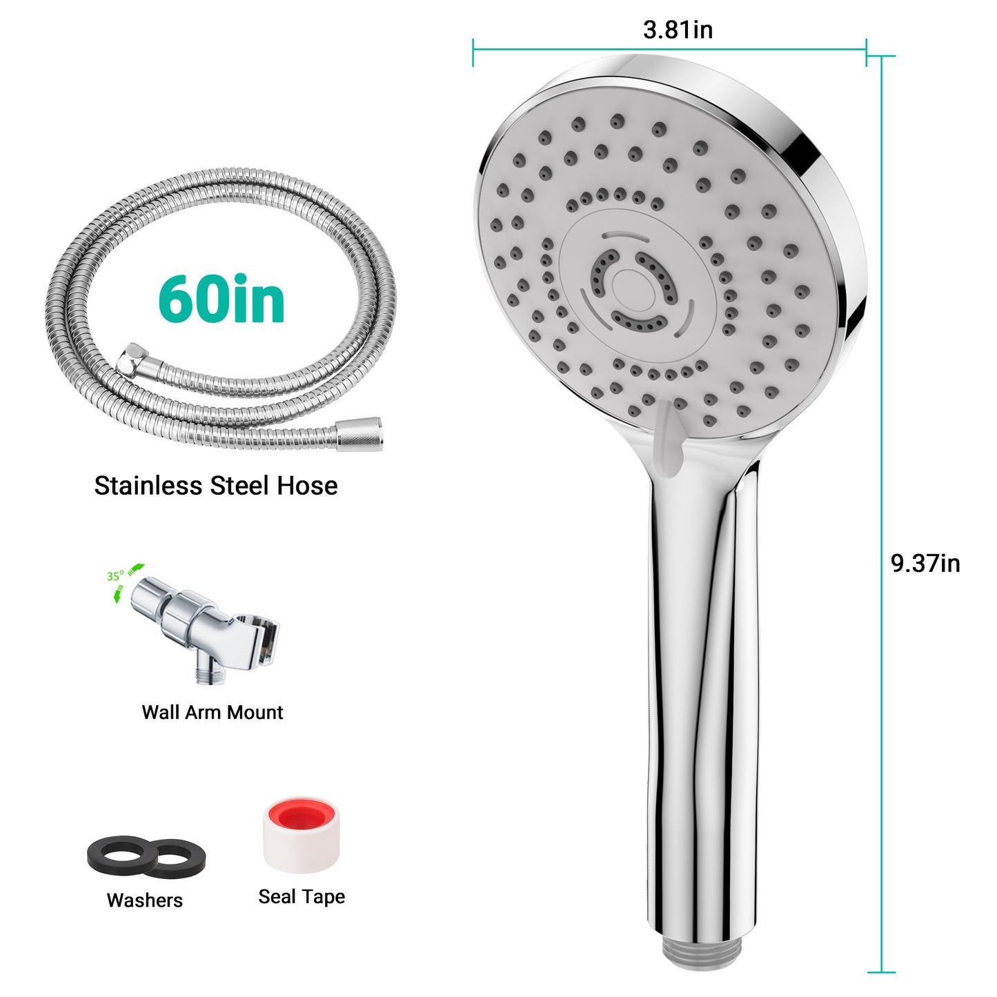 Lafati Shower Head with Handheld Rain Shower head with 60" Hose and Adjustable Brass Joint Holder- Detachable Heads for Bathroom Upgrade
