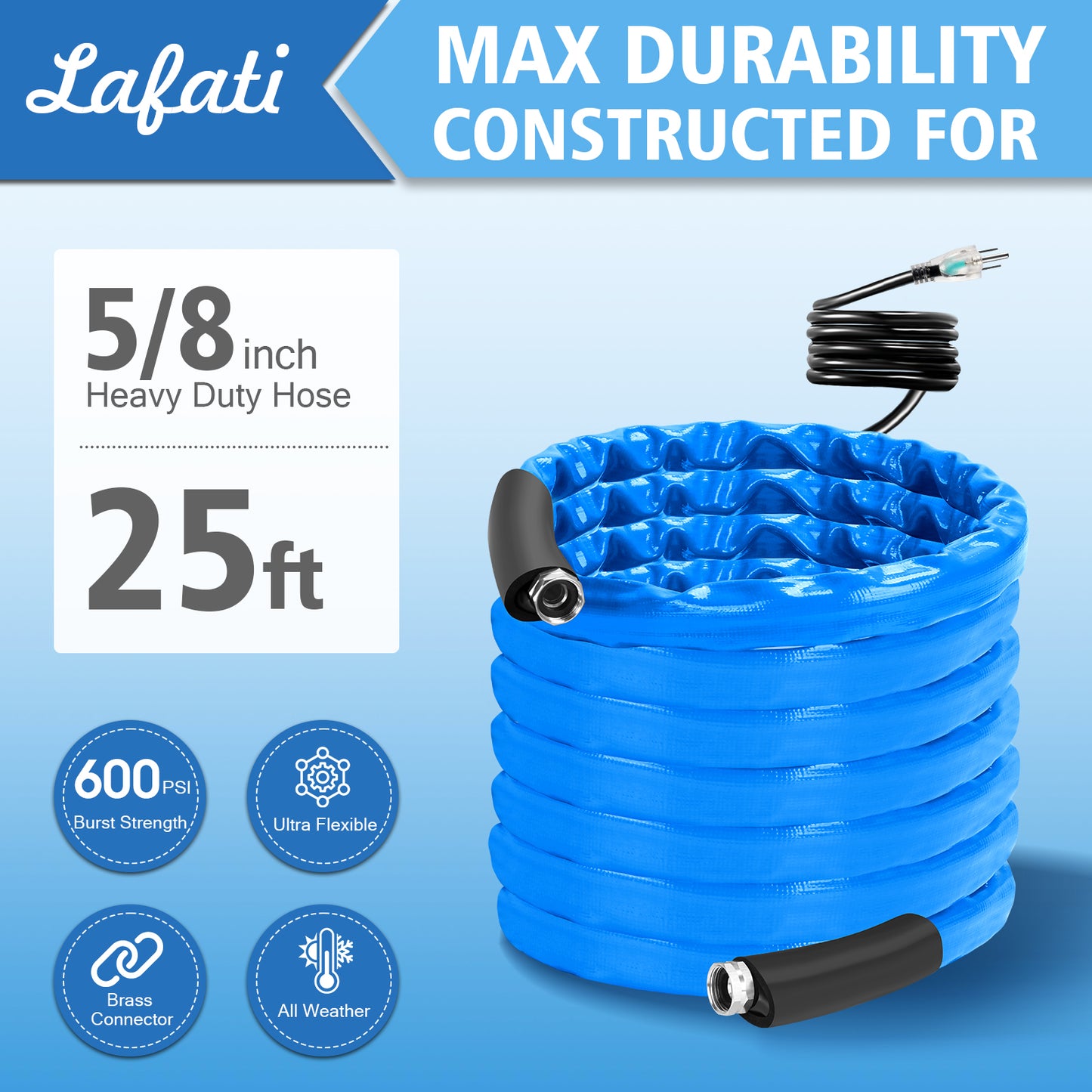 25FT Heated Water Hose for RV,-40 ℉ Antifreeze Heated Drinking Garden Water Hose,Electrically Heated Garden Hoses, Rv Accessories,Rv,Rv Water Hose (25FT)