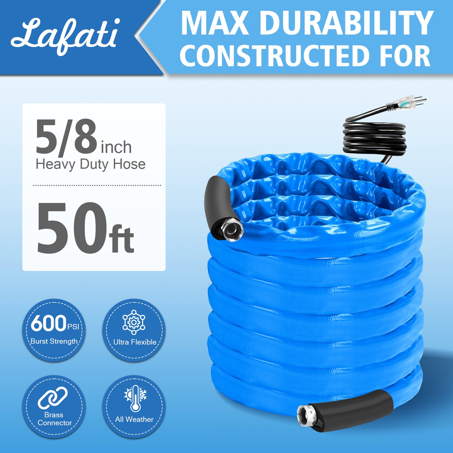 50FT Heated Water Hose for RV,-40℉Antifreeze Heated Drinking Garden Water Hose?Electrically Heated Garden Hoses, Rv Accessories, Rv Water Hose (50FT)