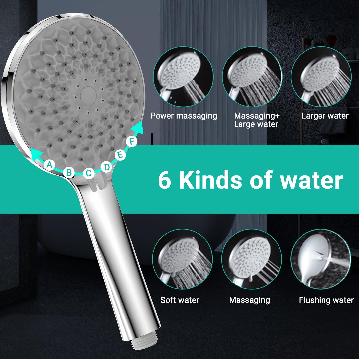 Lafati Handheld Shower Head Set with 6-Mode 60" Hose - Easy Install, Water-Saving Detachable Rain Shower for Ultimate Bathing Experience
