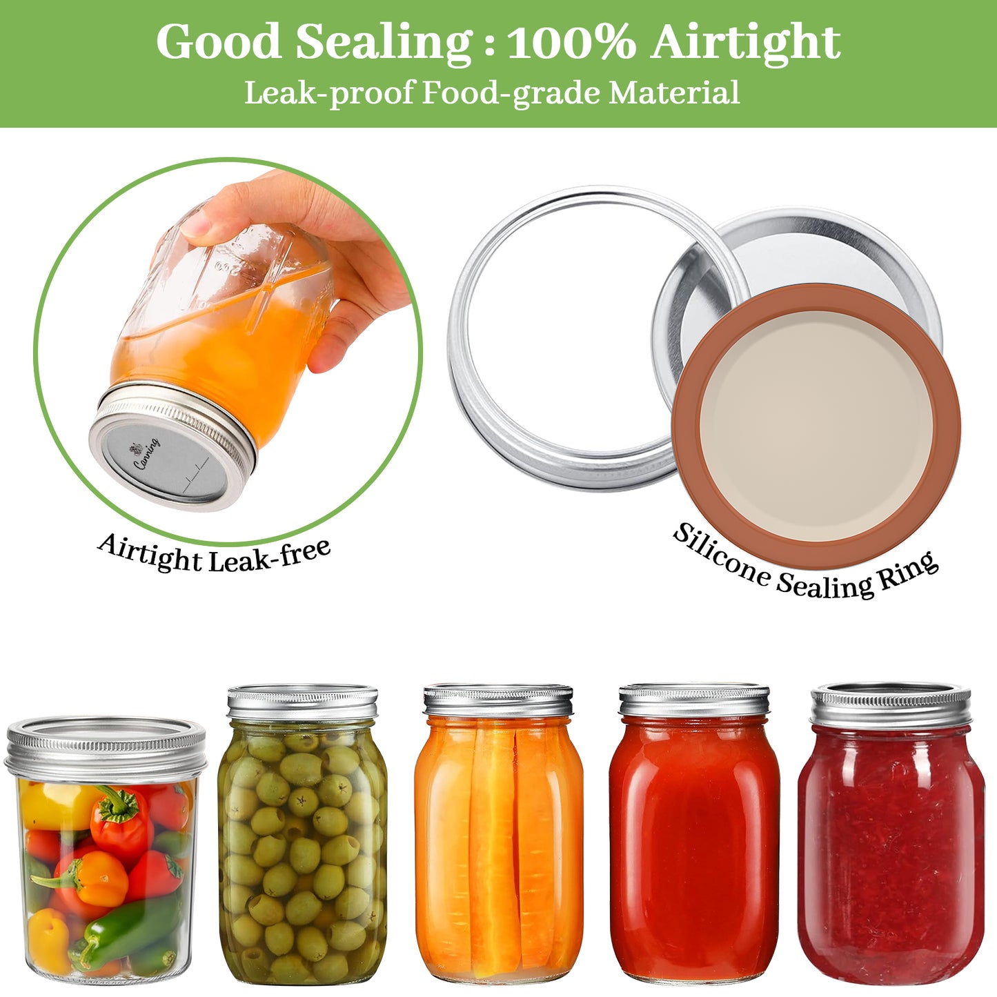 36Pcs Canning Lids with Rings Regular Mouth, Premium Mason Jar Lids with Bands/Rings for Regular Mouth Ball, Kerr Jars - Food Grade Material, 100% Fit & Airtight for Regular Mouth Mason Jars