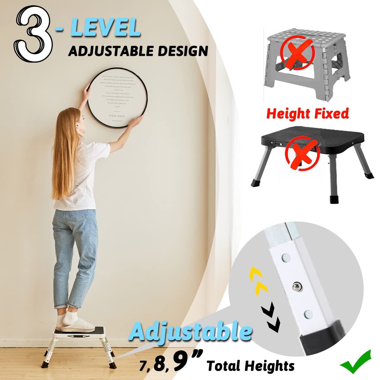 RV Step Stool Folding Platform Step with 19" x 12" Anti-Slip Surface, Rubber Feet, Safety RV Steps for RV, Motorhome, Trailer, SUV, Camper, Supports Up to 1000 lbs(White)