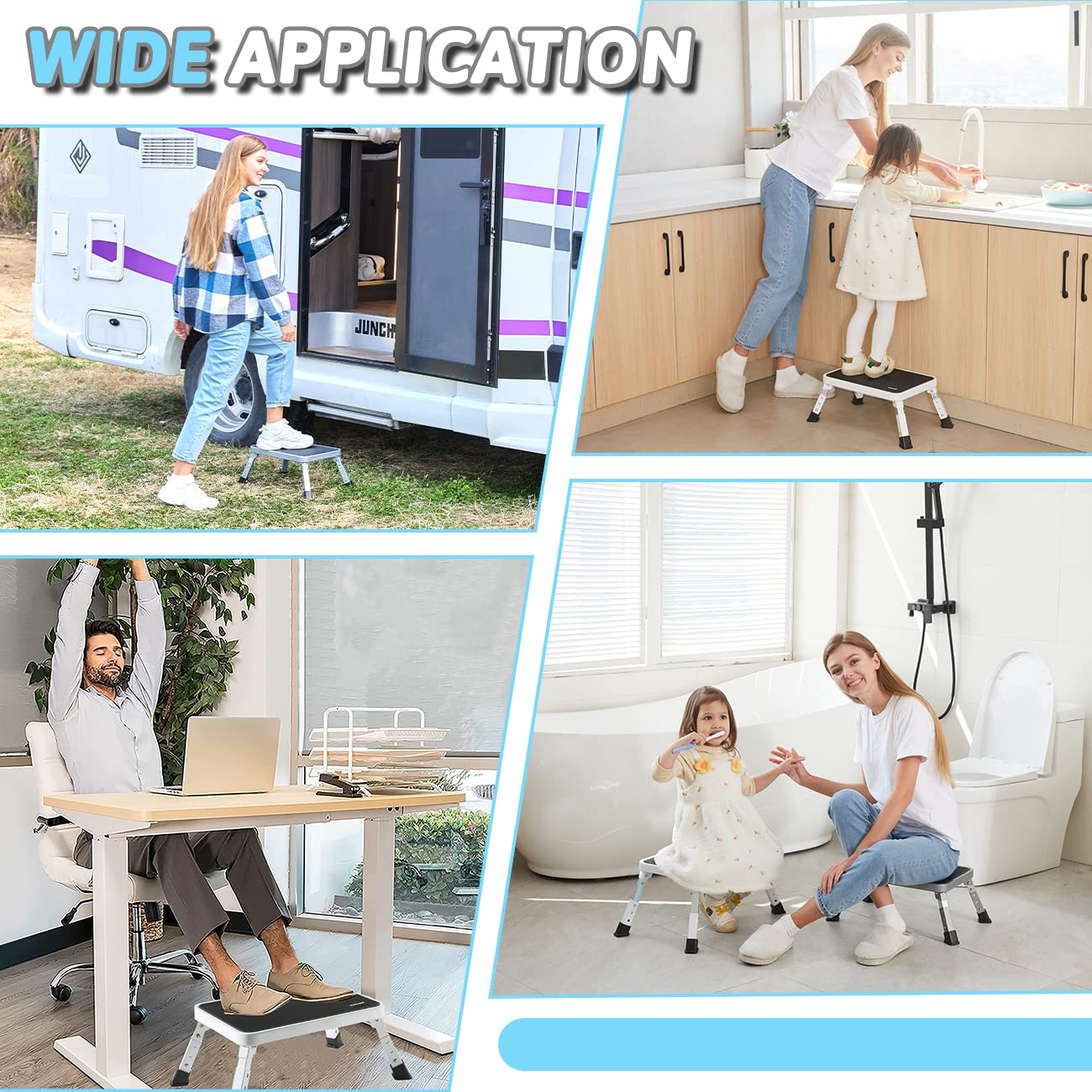 RV Step Stool Folding Platform Step with 19" x 12" Anti-Slip Surface, Rubber Feet, Safety RV Steps for RV, Motorhome, Trailer, SUV, Camper, Supports Up to 1000 lbs(White)