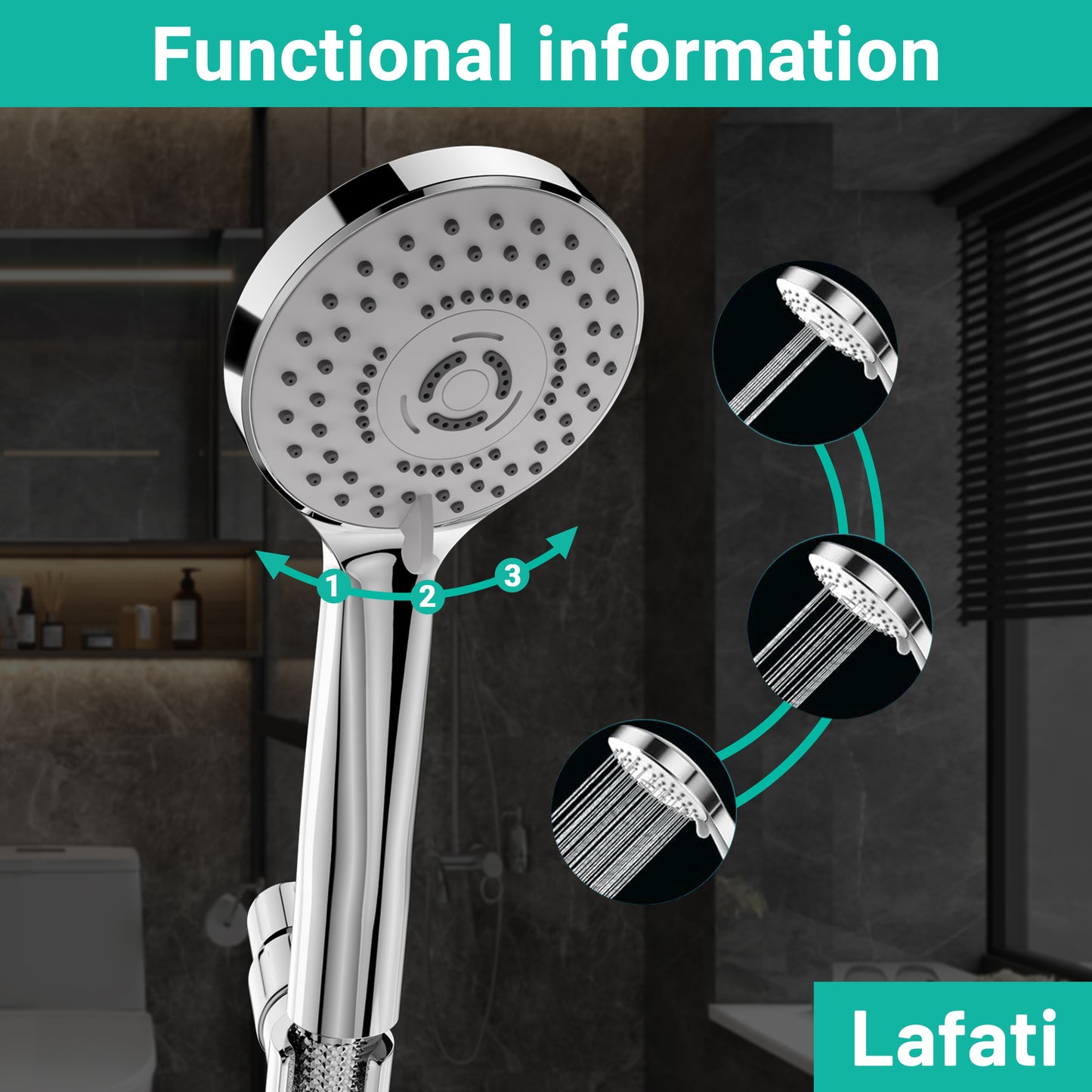 Lafati Shower Head with Handheld Rain Shower head with 60" Hose and Adjustable Brass Joint Holder- Detachable Heads for Bathroom Upgrade