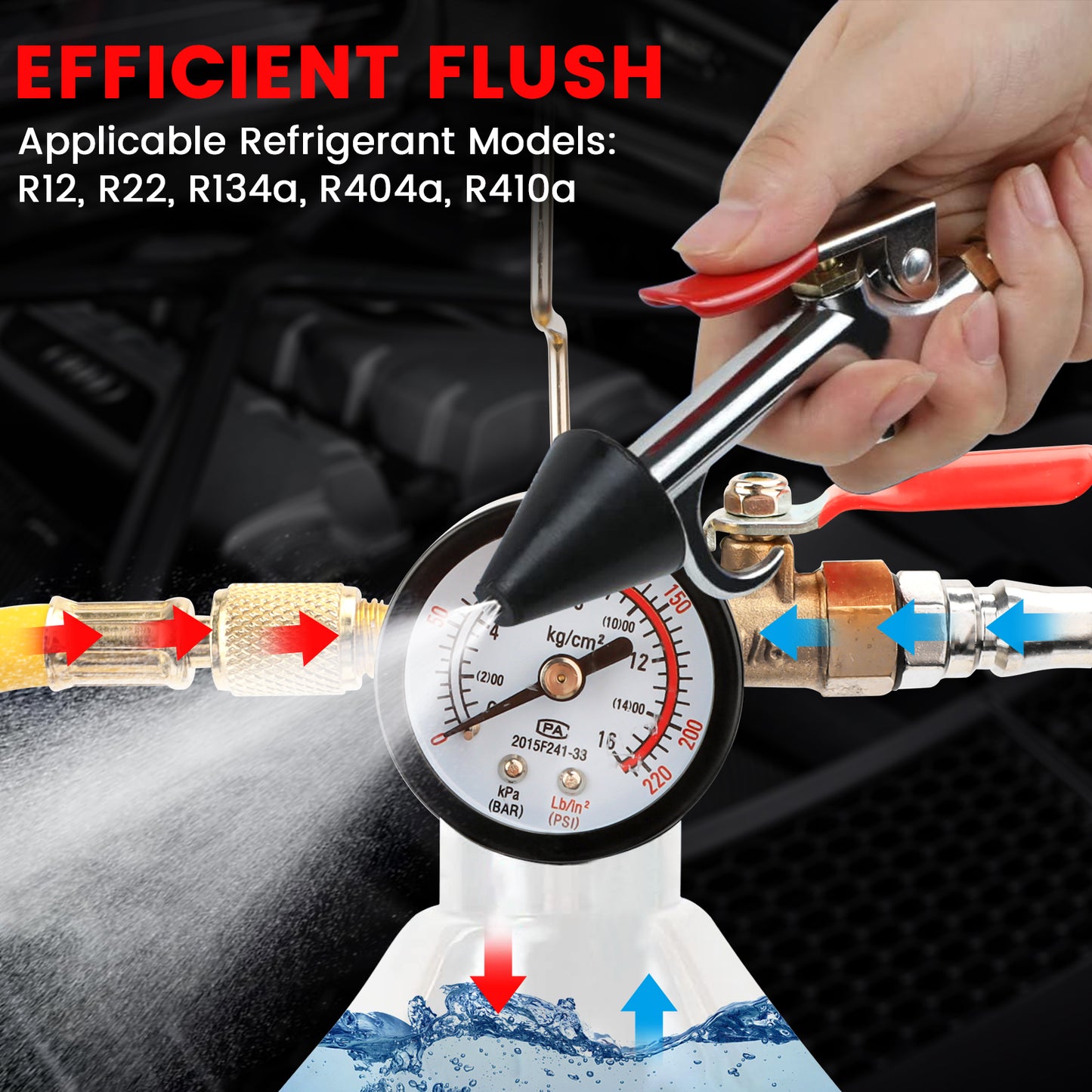 AC Flush Kit, Automotive Home HVAC Flush Tool, Thickened Stainless Steel Canister, Auto A/C Flushing Kit House Air Conditioning Flushing Bottle Set(Gas not included)