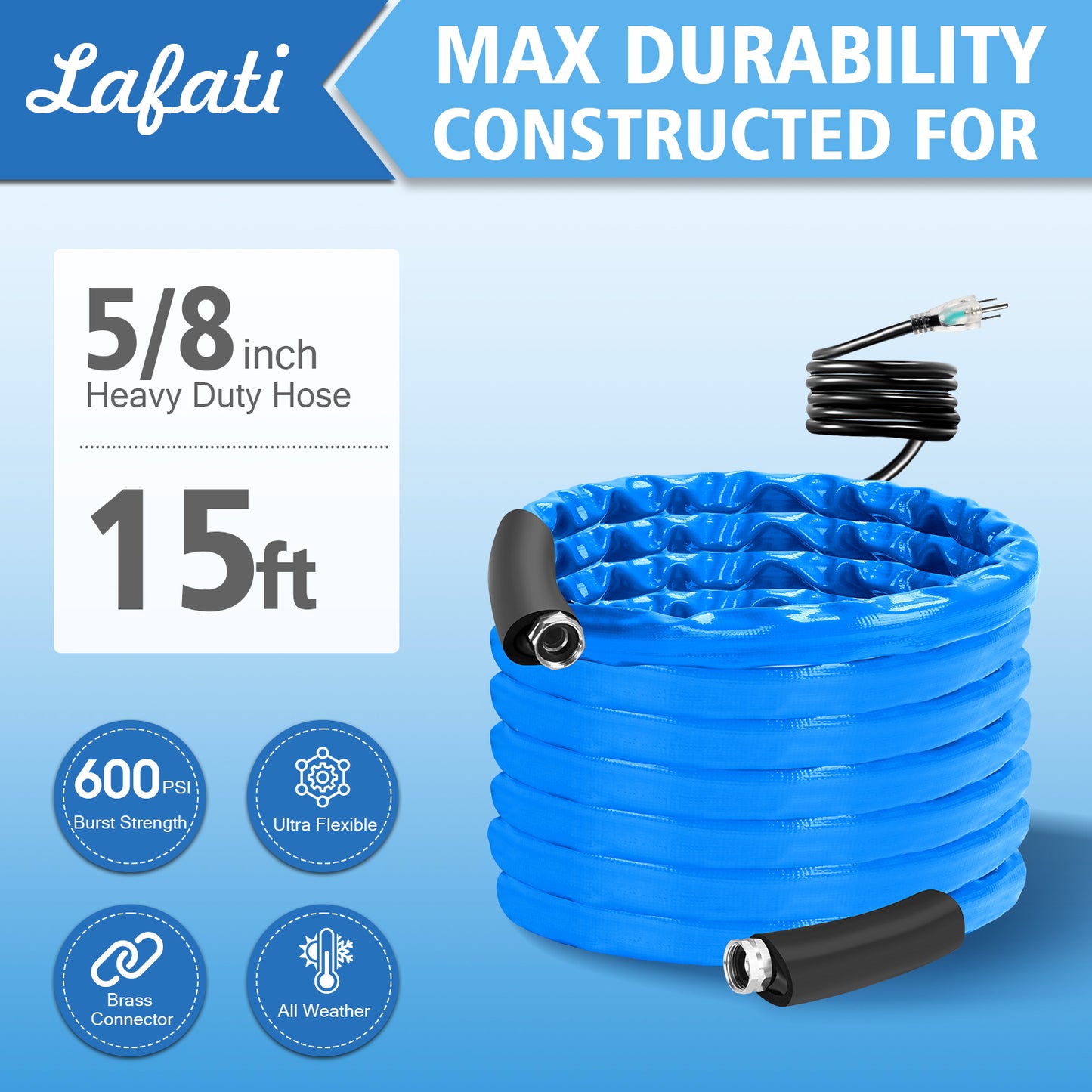 15FT Heated Water Hose for RV,-40 ℉ Antifreeze Heated Drinking Garden Water Hose,Electrically Heated Garden Hoses, Rv Accessories,Rv,Rv Water Hose (15FT)