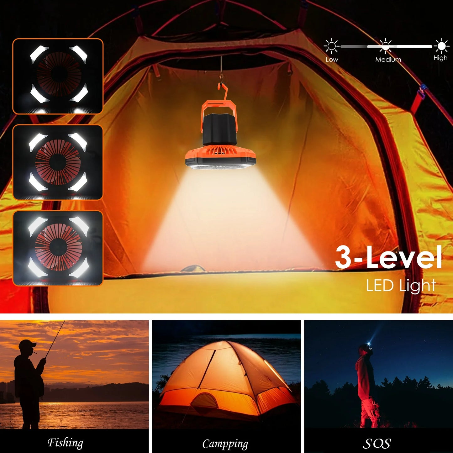 Camping Fan with LED Lantern, 10000mAh Rechargeable Portable Tent Fan with Remote Control, Power Bank, 180°Head Rotation, Perfect Quiet Battery Operated USB Outdoor Fan for Picnic, Barbecue