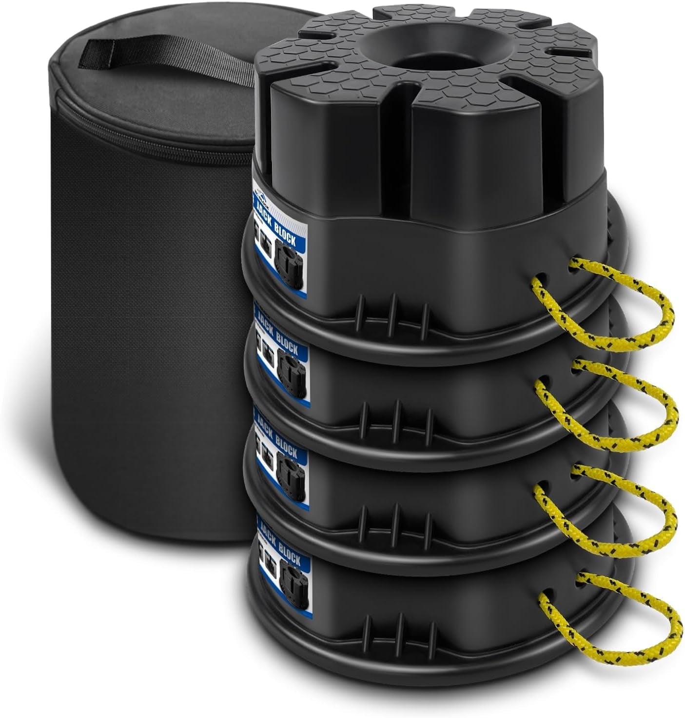 4 Packs Trailer Jack Block - 6" RV Leveling Blocks with Bag, Use for Any Tongue Jack, Post, Foot, 5th Wheels, Round Square or Scissor Stabilizer