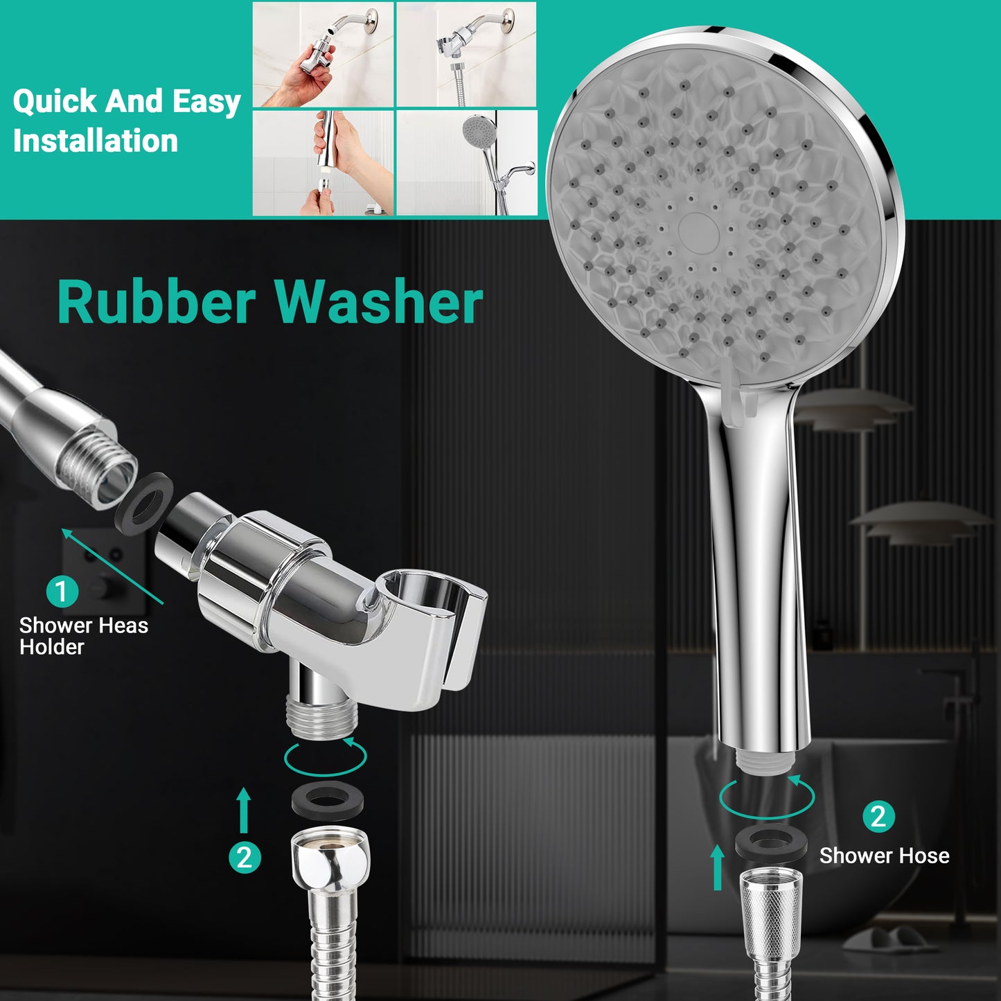Lafati Handheld Shower Head Set with 6-Mode 60" Hose - Easy Install, Water-Saving Detachable Rain Shower for Ultimate Bathing Experience