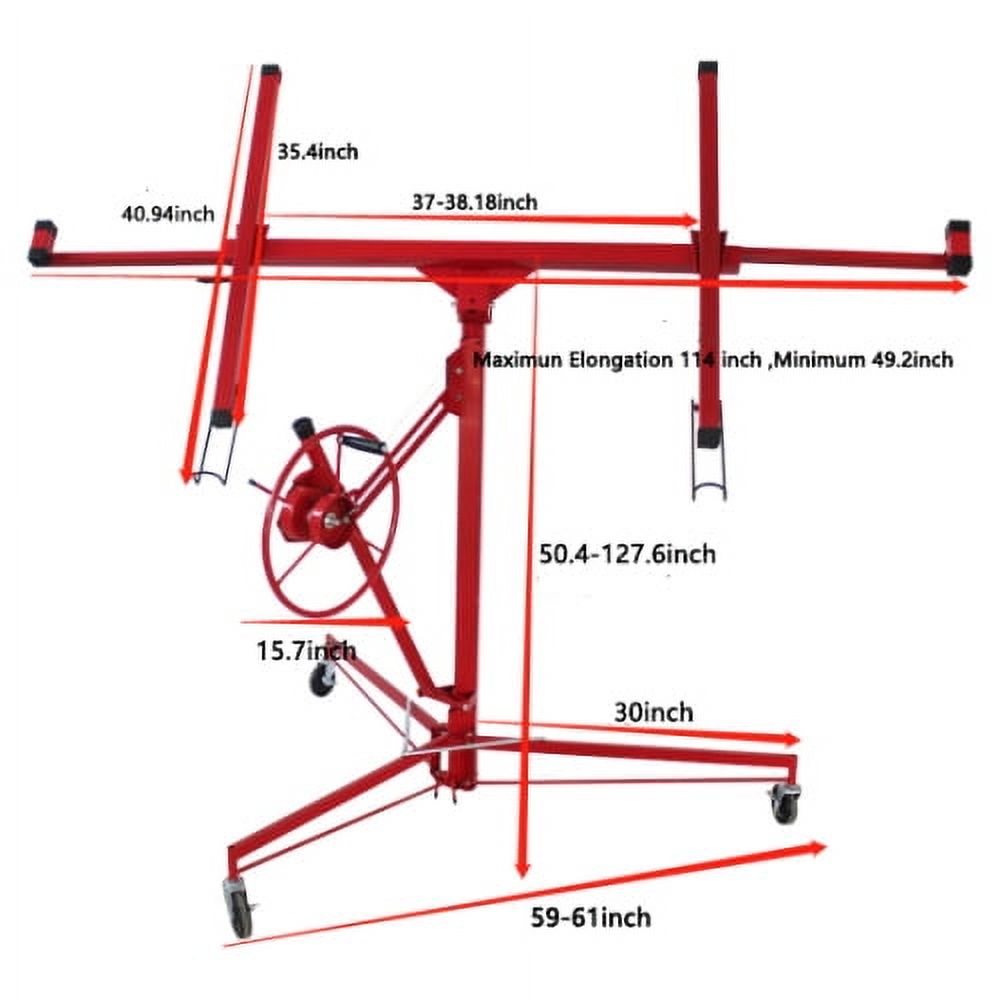 16 FT Drywall Lift Panel Rolling Hoist Jack Lifter Sheetrock, Drywall Lifting Construction Tools Caster Wheel with Adjustable Telescopic Arm, 16"