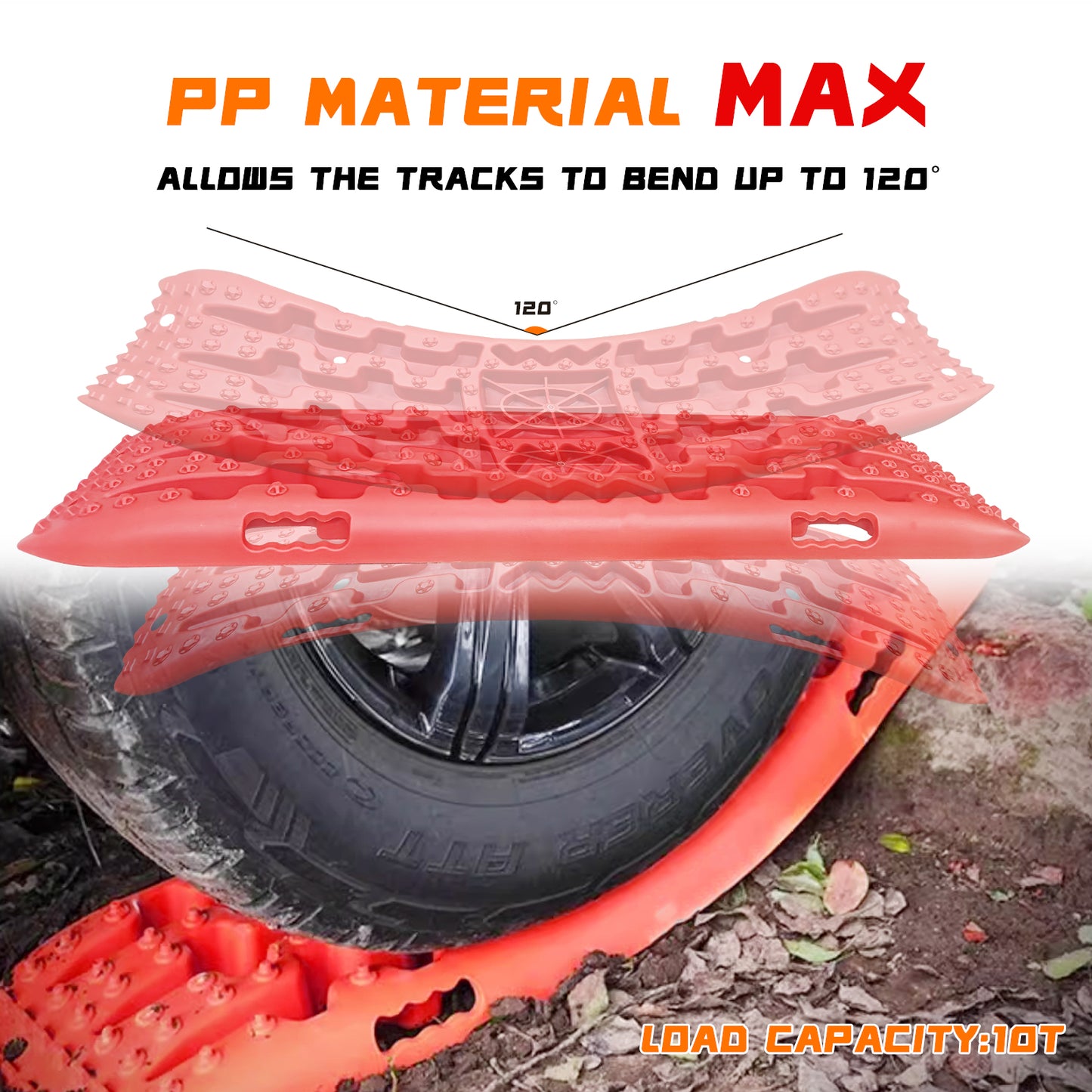 Recovery Traction Boards, Offroad Tracks Board, Traction Tire Ladder, 4WD Traction Mats for Sand, Mud & Snow (Red)