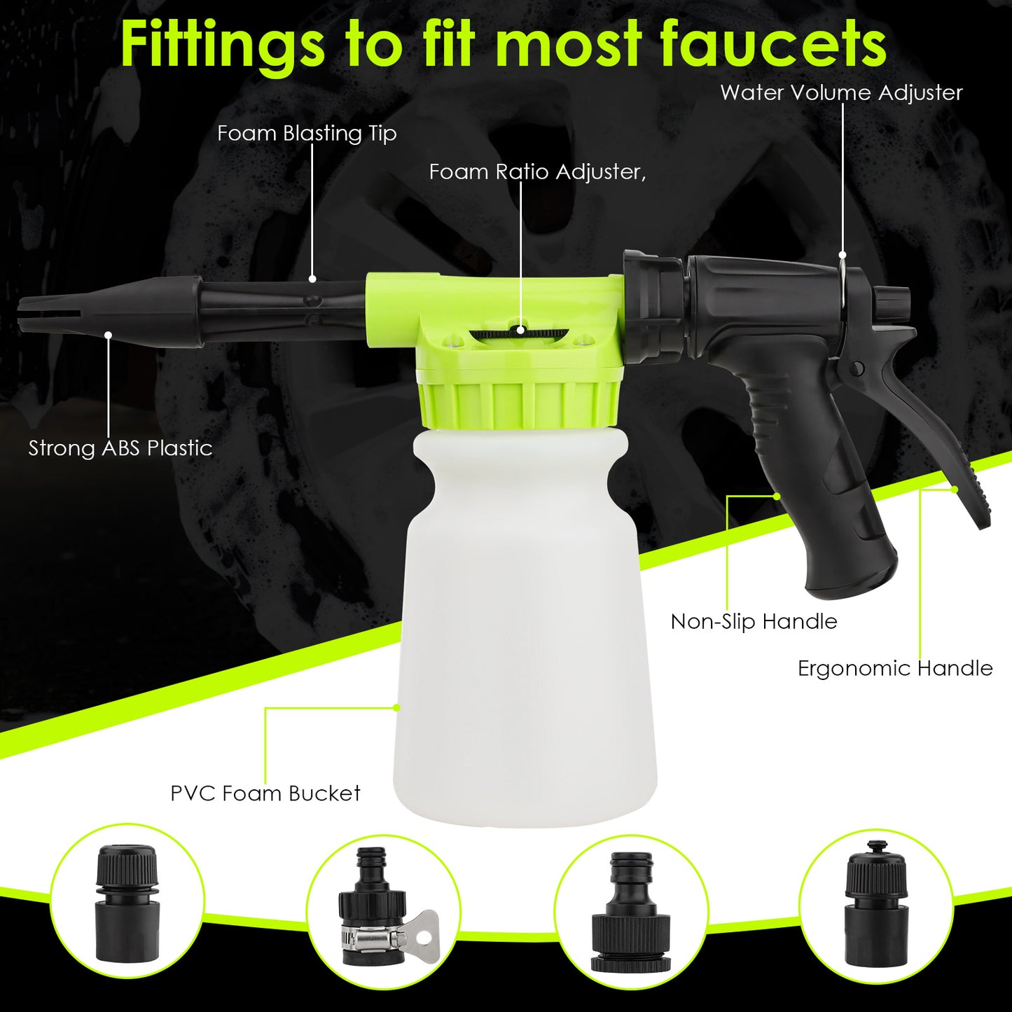 Car Wash Foam Gun, Microfiber Wash Mitt, Car Foam Sprayer, Car Wash Kit, Foam Cannon Garden Hose, Spray Foam Gun Cleaner, Car Accessories for Men, Snow Foam Blaster(Green)