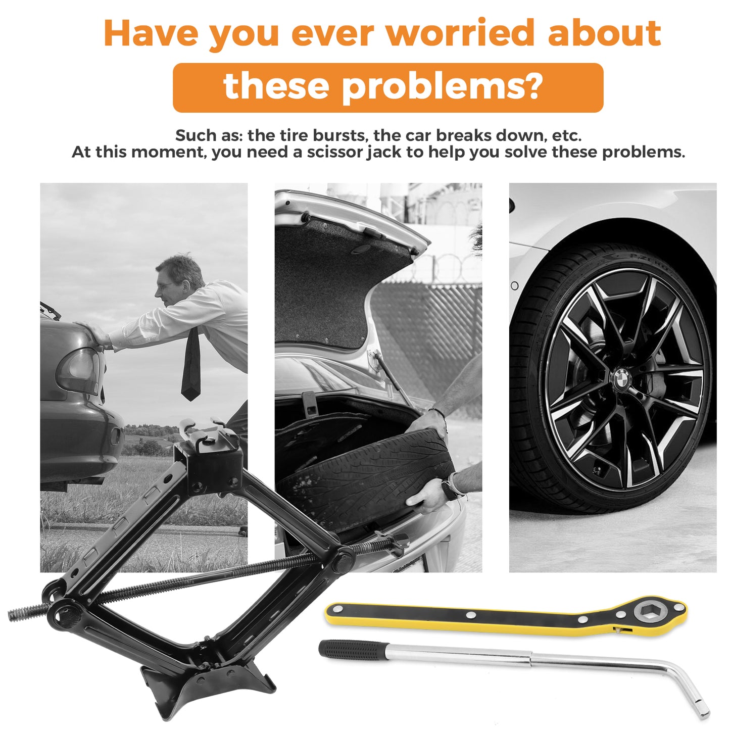 Car Jack Kit Scissor Jack for Car 2 Ton (4409 lbs) Tire Jack Tool Kit Universal Car Emergency Kit with Lug Wrench Tire Changing Kit for Car SUV