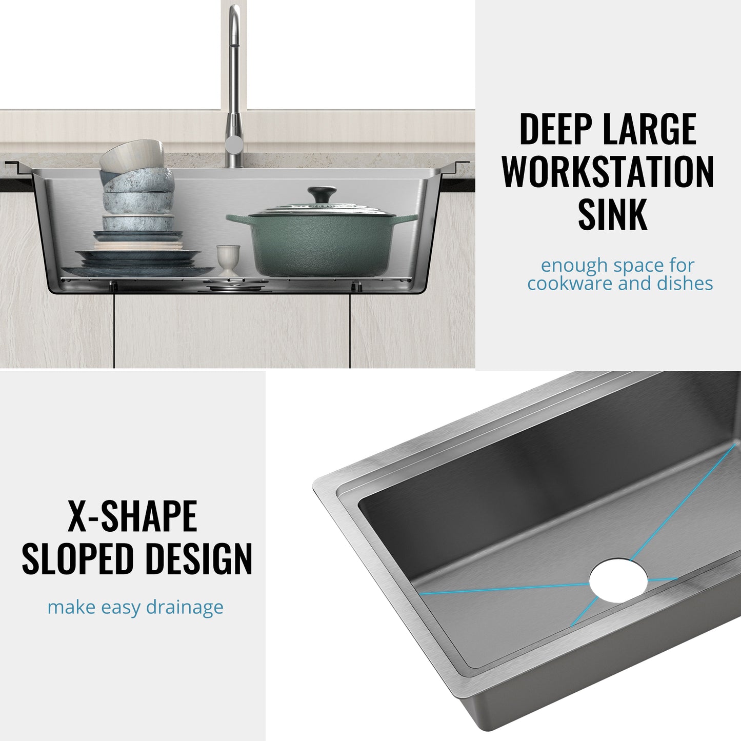 Lafati 32-Inch Undermount Single Bowl Kitchen Sink - 304 SUS Stainless Steel - 16-Gauge - Farmhouse Sink with Accessories