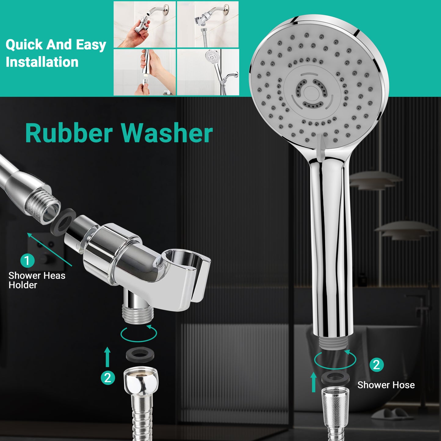 Lafati Shower Head with Handheld Rain Shower head with 60" Hose and Adjustable Brass Joint Holder- Detachable Heads for Bathroom Upgrade
