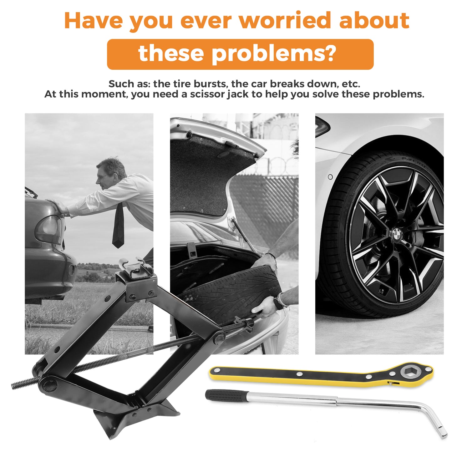 Car Jack Kit Scissor Jack for Car 3 Ton (6610 lbs) Tire Changing Kit with Lug Wrench Car Emergency Kit for Car SUV MPV