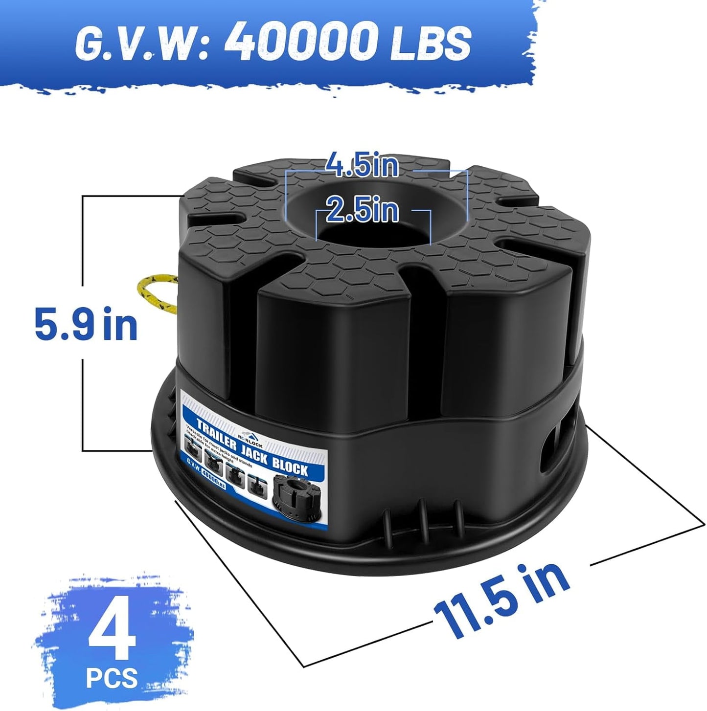 4 Packs Trailer Jack Block - 6" RV Leveling Blocks with Bag, Use for Any Tongue Jack, Post, Foot, 5th Wheels, Round Square or Scissor Stabilizer