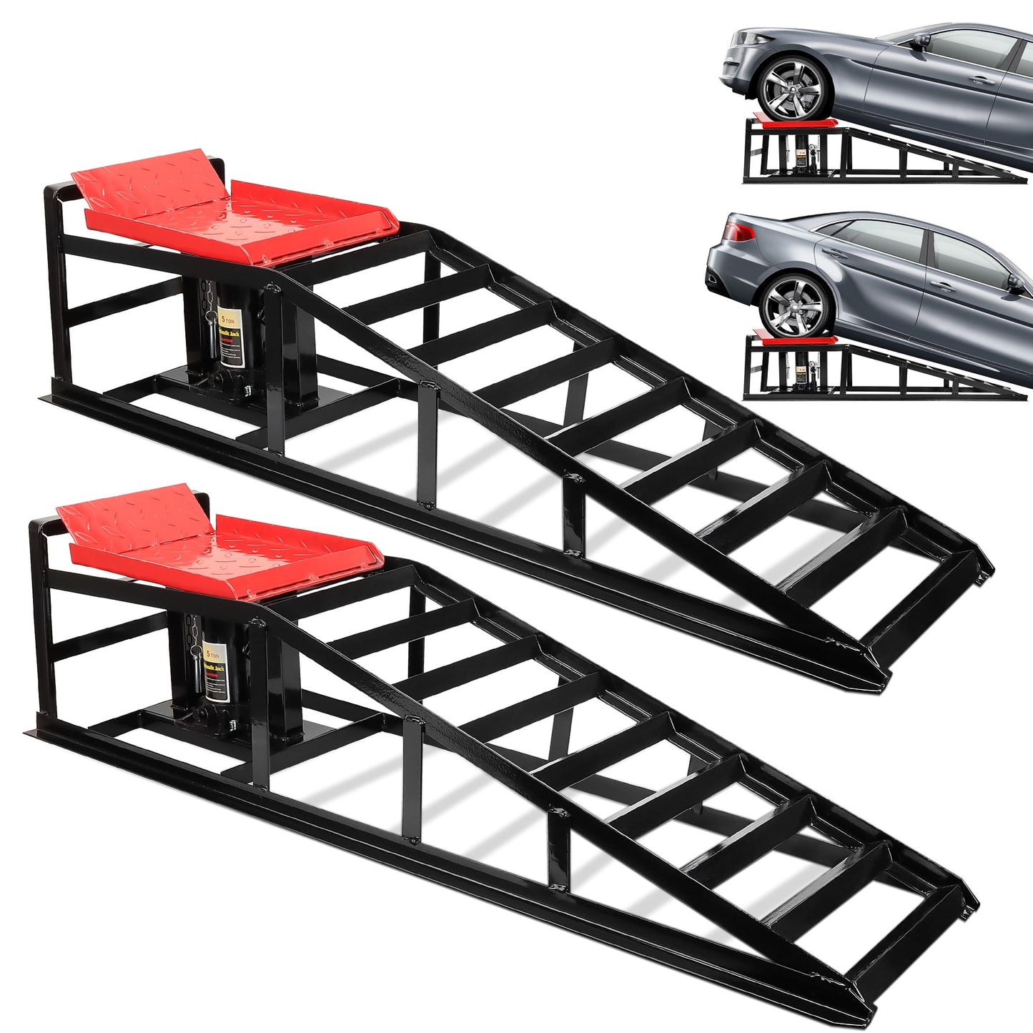 Lafati 2PCS 5T 11000lbs Hydraulic Car Ramps, Heavy Duty Hydraulic Vehicle Ramps Lift Ramp, Portable Car Ramps for Oil Changes, Car Lifts for Home Garage, Vehicle Auto Garage Repair