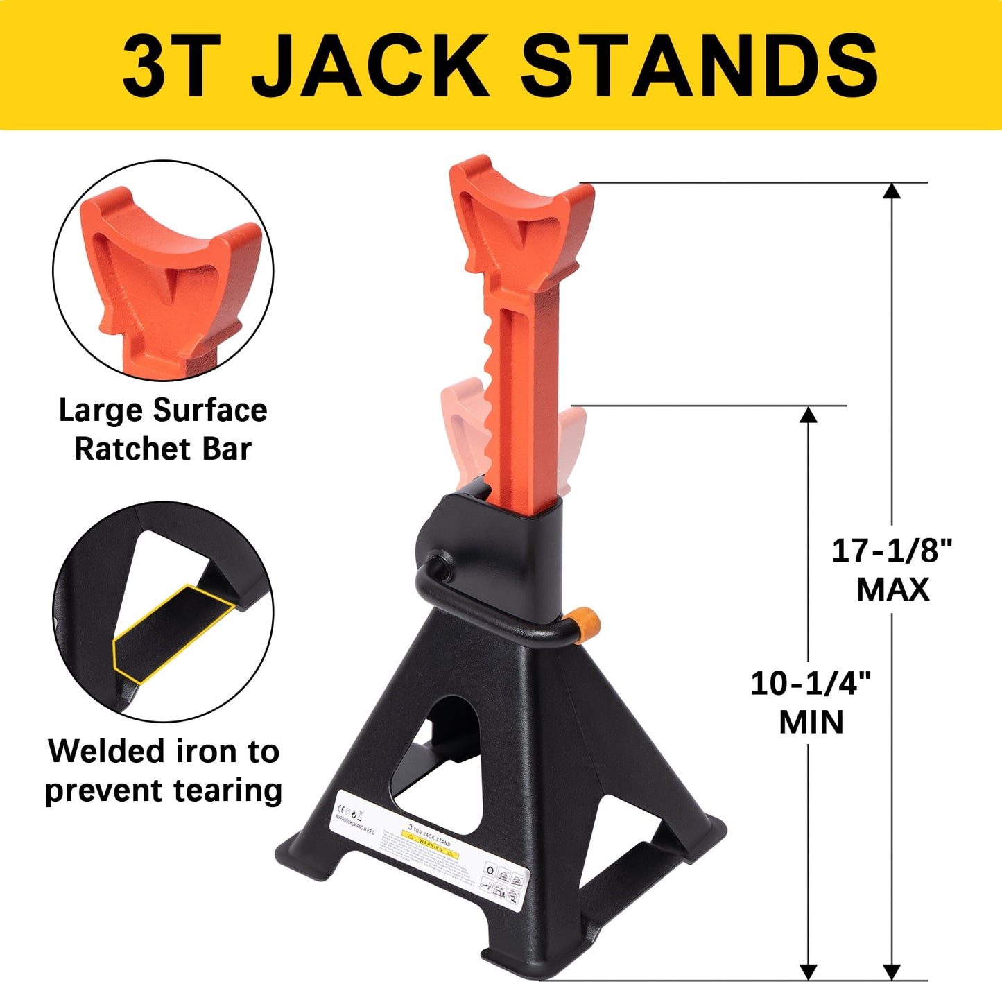 3 Ton Car Jack & Jack Stands Kit – Scissor Jack, 3T Jack Stands (2 Pack), Lug Wrench, Tire Repair Tools – Car Kit for Cars, SUVs