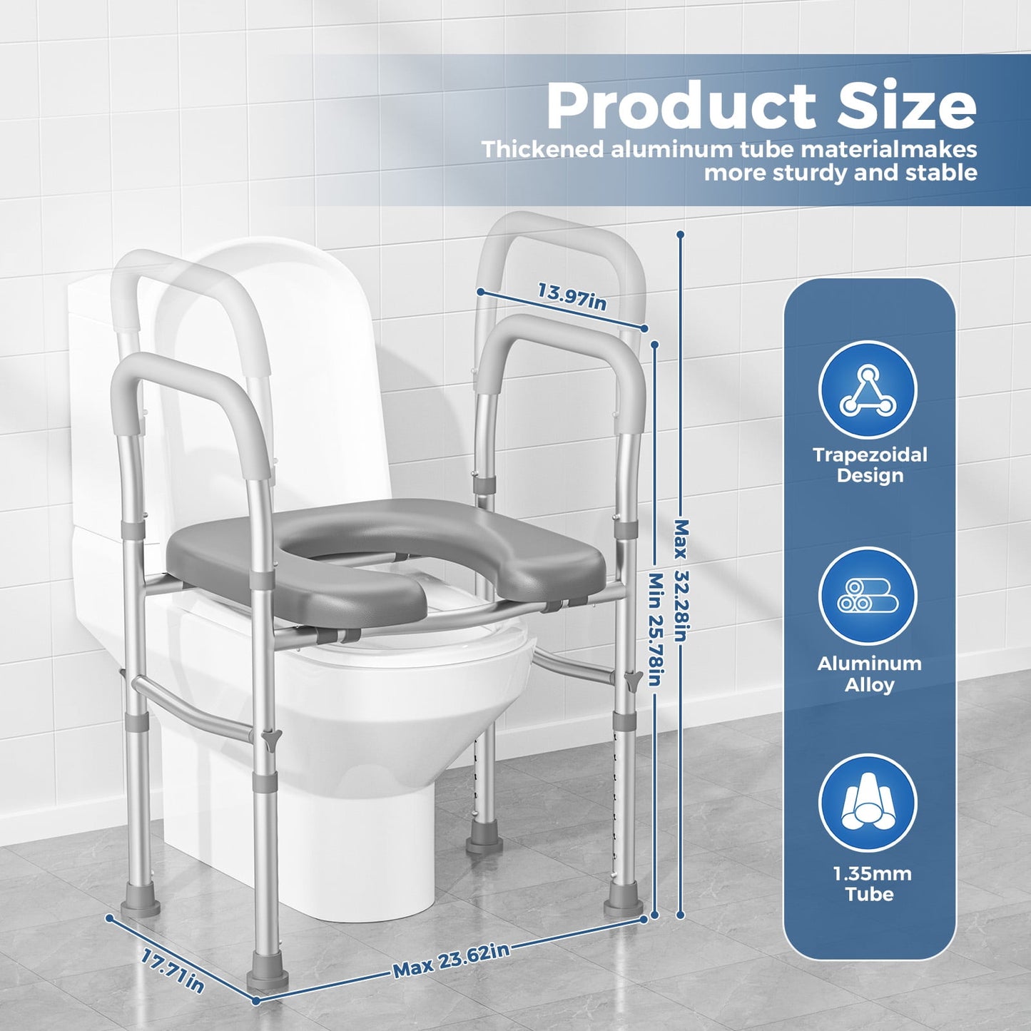 Toilet Seat Risers for Seniors, Width and Height Adjustable Raised Toilet Seat with Handles, Fit Elderly, Pregnant, Handicap Toilet Seat for Any Toilet Riser Heavy Duty up to 330lbs