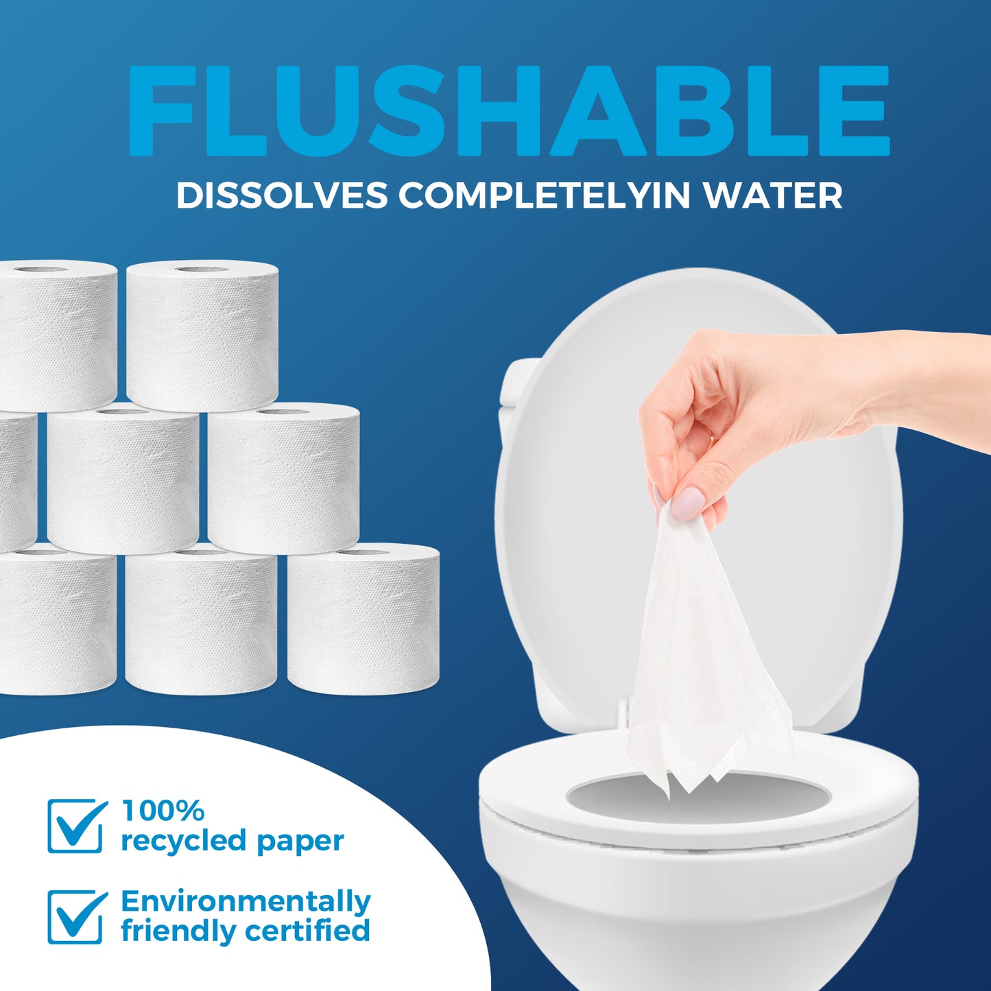 RV Toilet Paper, Septic Tank Safe- 12 Rolls,2-Ply 400 Sheets - Fast Dissolve Bath Tissue for Camping, Marine, RV Holding Tanks, Biodegradable