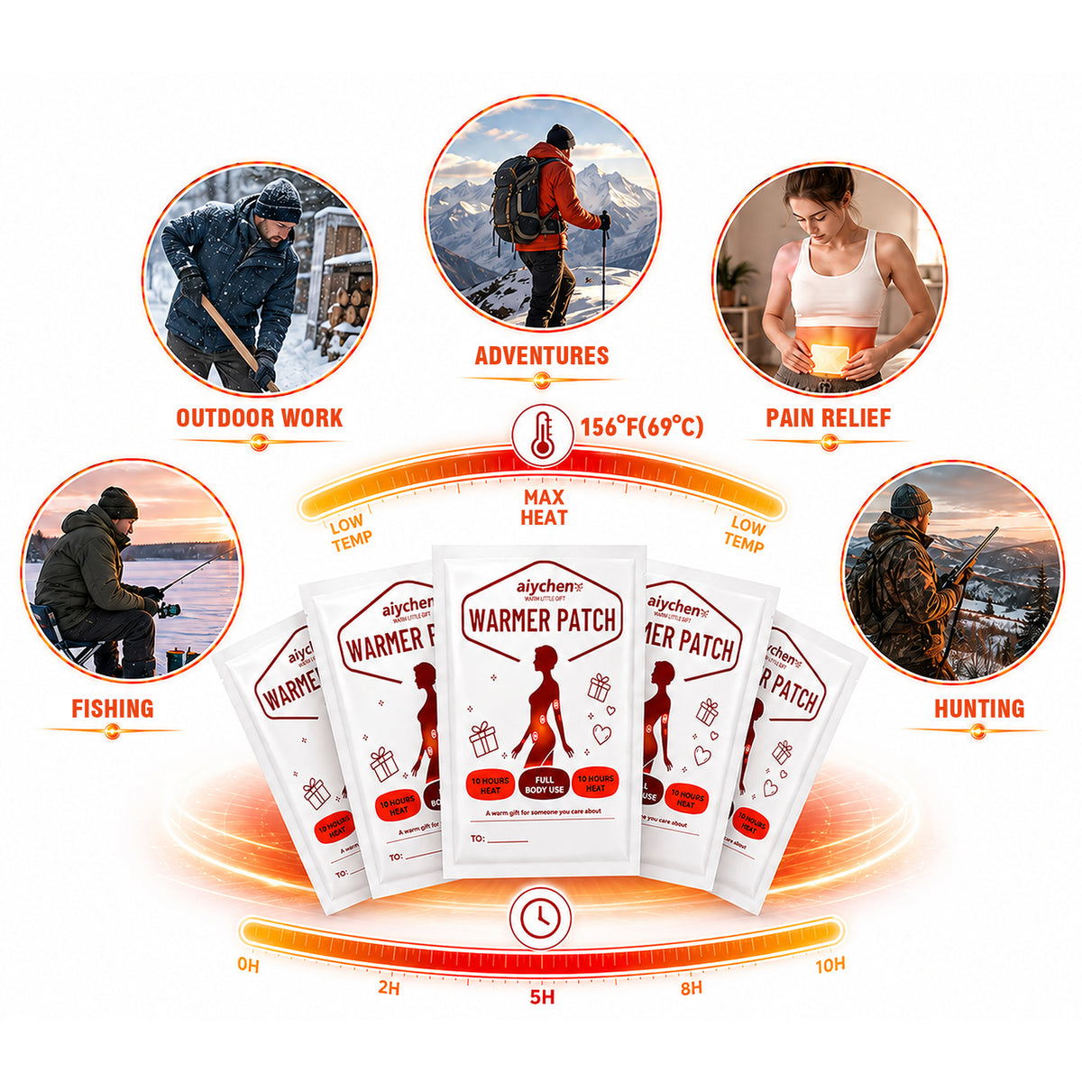Aiychen Hand Warmers Large Body & Hand Warmers, 50-Pack, Air-Activated, Disposable, Long-Lasting, Dependable for for Hunting, Golfing, Spectating, Camping, 5.5 X 4 Inch, up to 10 Hours of Heating