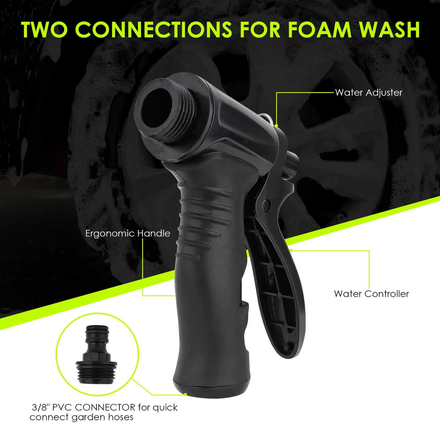 Car Wash Foam Gun, Microfiber Wash Mitt, Car Foam Sprayer, Car Wash Kit, Foam Cannon Garden Hose, Spray Foam Gun Cleaner, Car Accessories for Men, Snow Foam Blaster(Green)